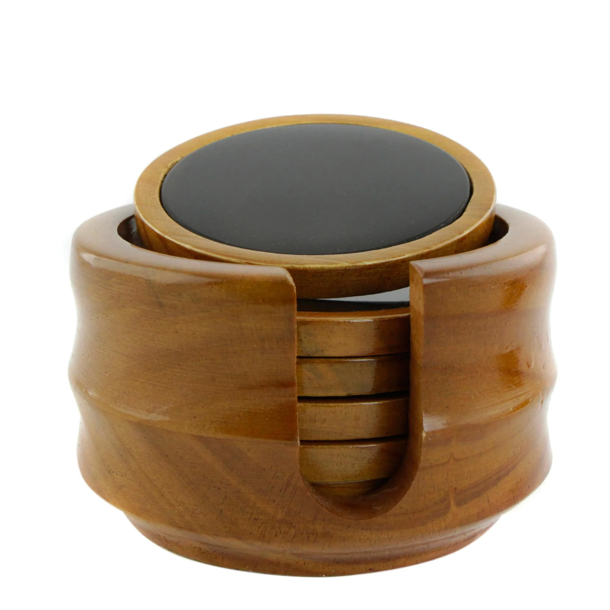 Nocturnal Wisdom Set of 6 Black Agate and Cedar Wood Coasters with Stand - Image 2