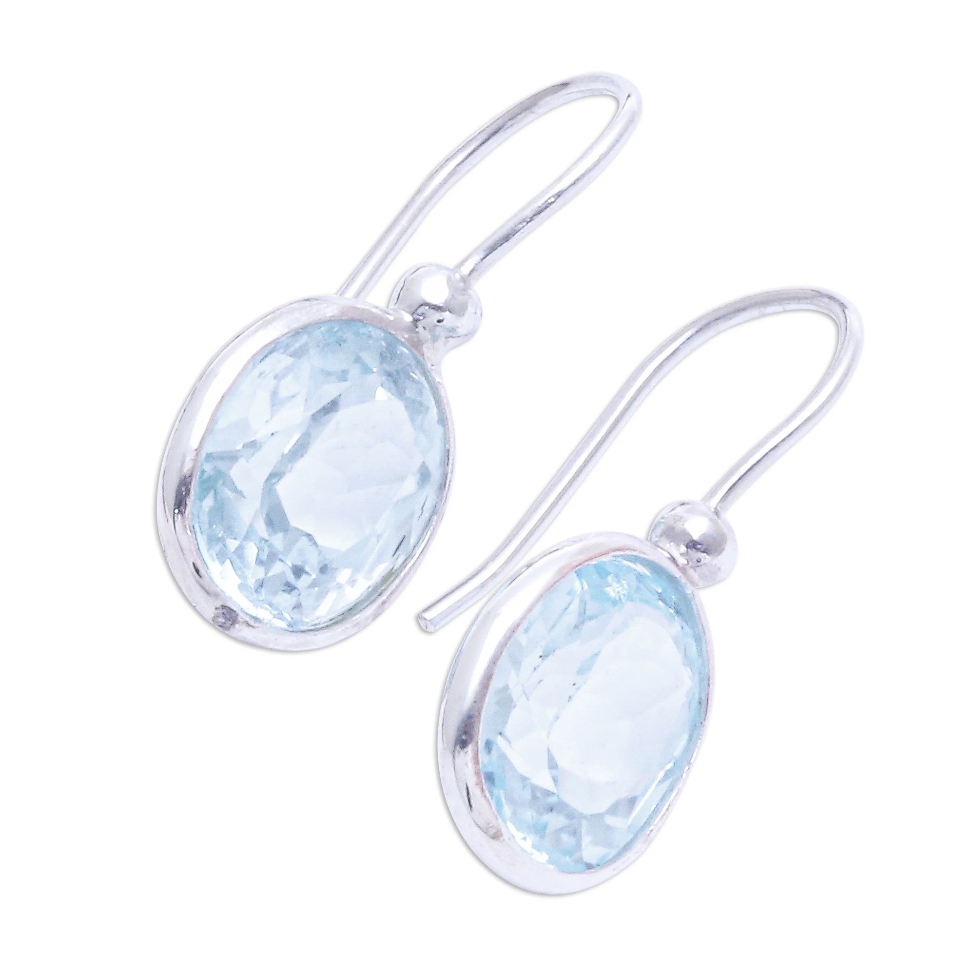 Noonday Sky Oval Faceted Blue Topaz Sterling Silver Dangle Earrings - Image 4