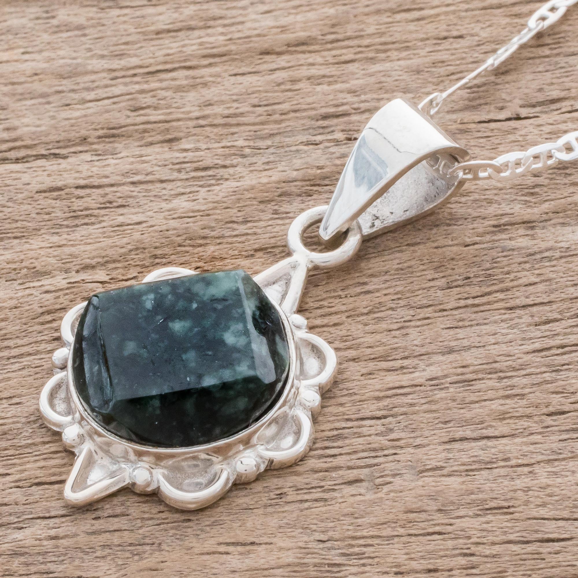 North and South Dark Green Guatemalan Jade Necklace in Sterling Silver - Image 3
