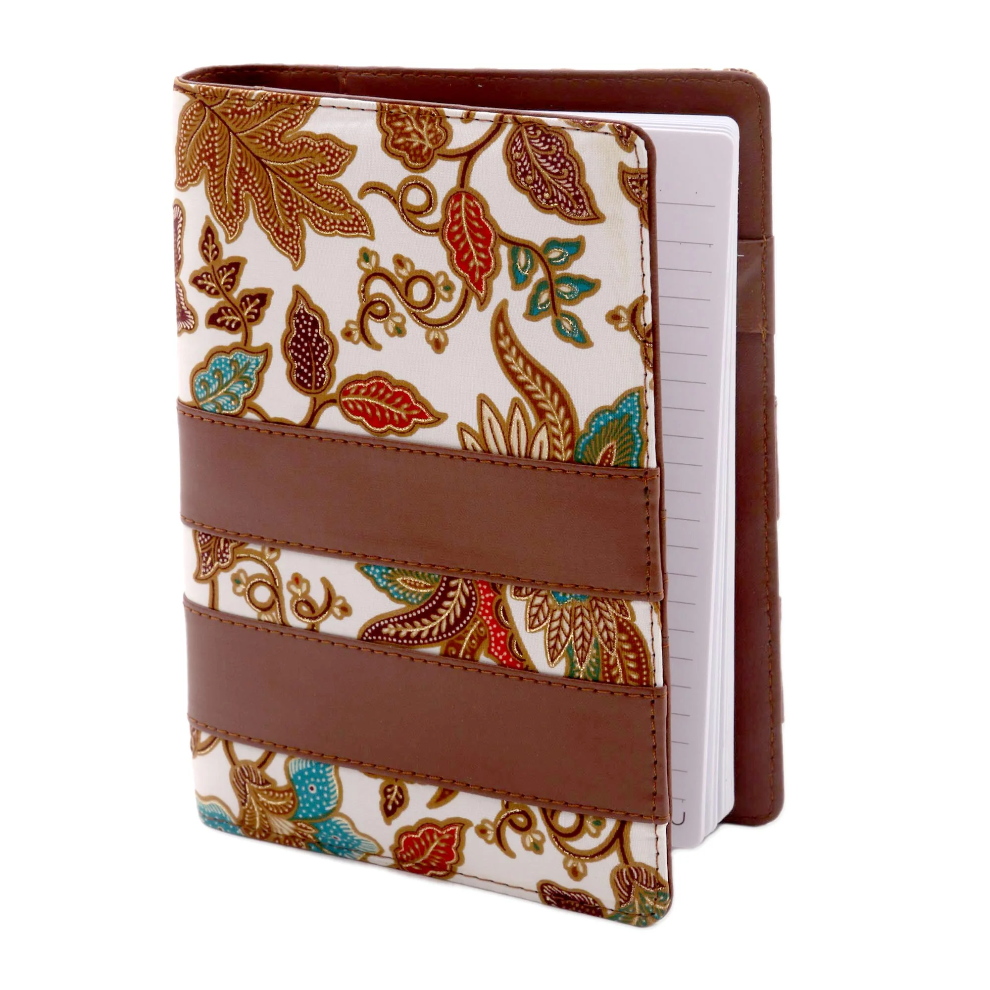 Noteworthy Brown Faux Leather and Cotton Leaf Print Fifty-Page Planner - Image 2