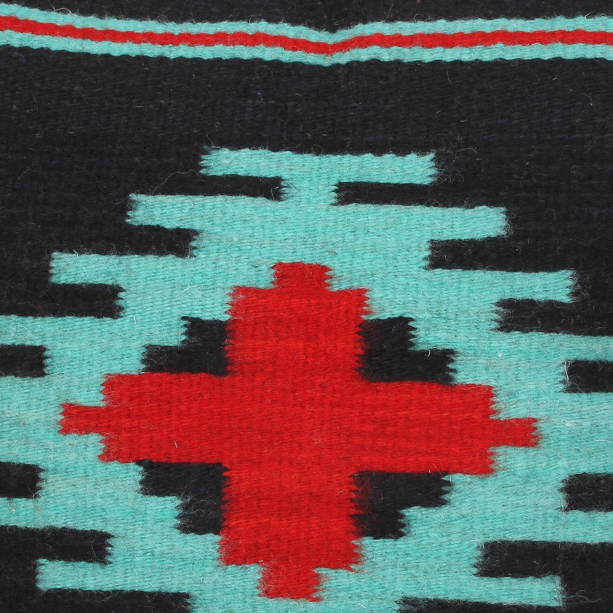 NOVICA Blue and Red Geometric Wool Throw Pillow Cover, 'Red Oaxaca Star' - Image 3