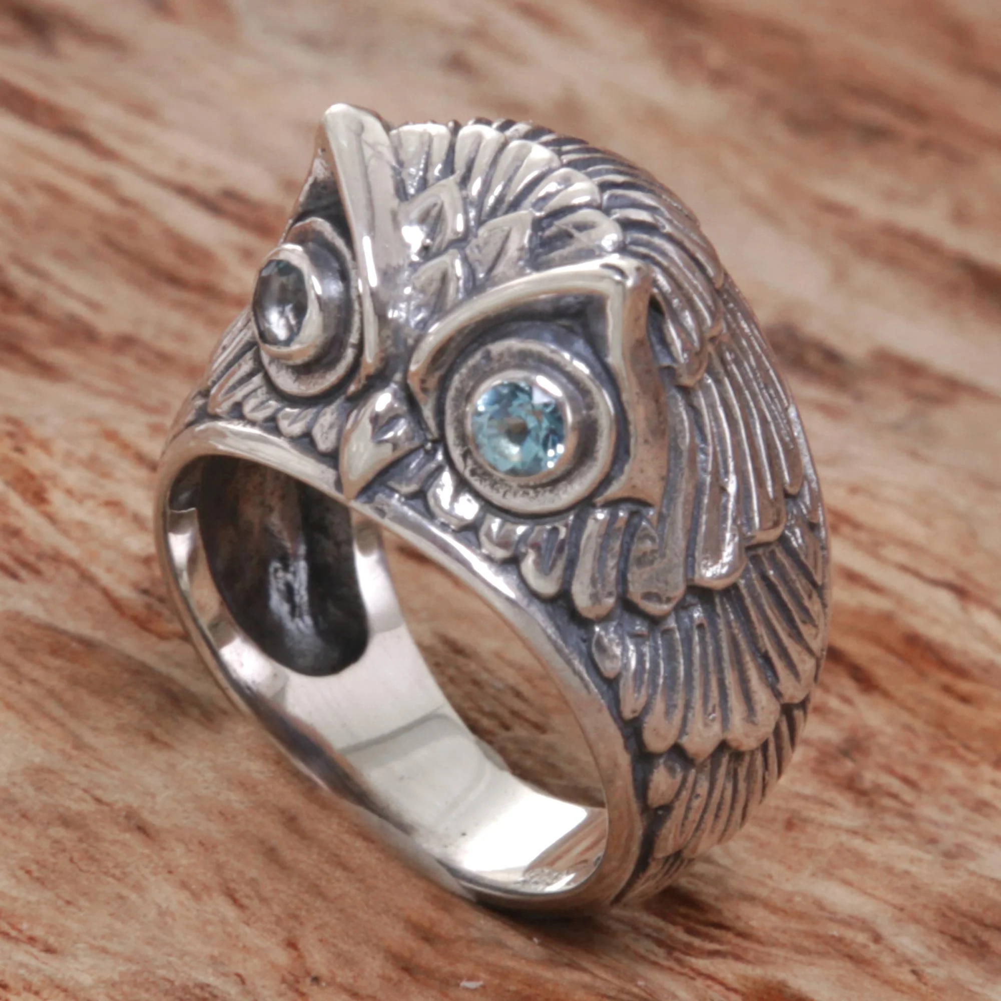 NOVICA  Blue Topaz .925 Sterling Silver Ring 'Night Watcher in Blue' - Image 3