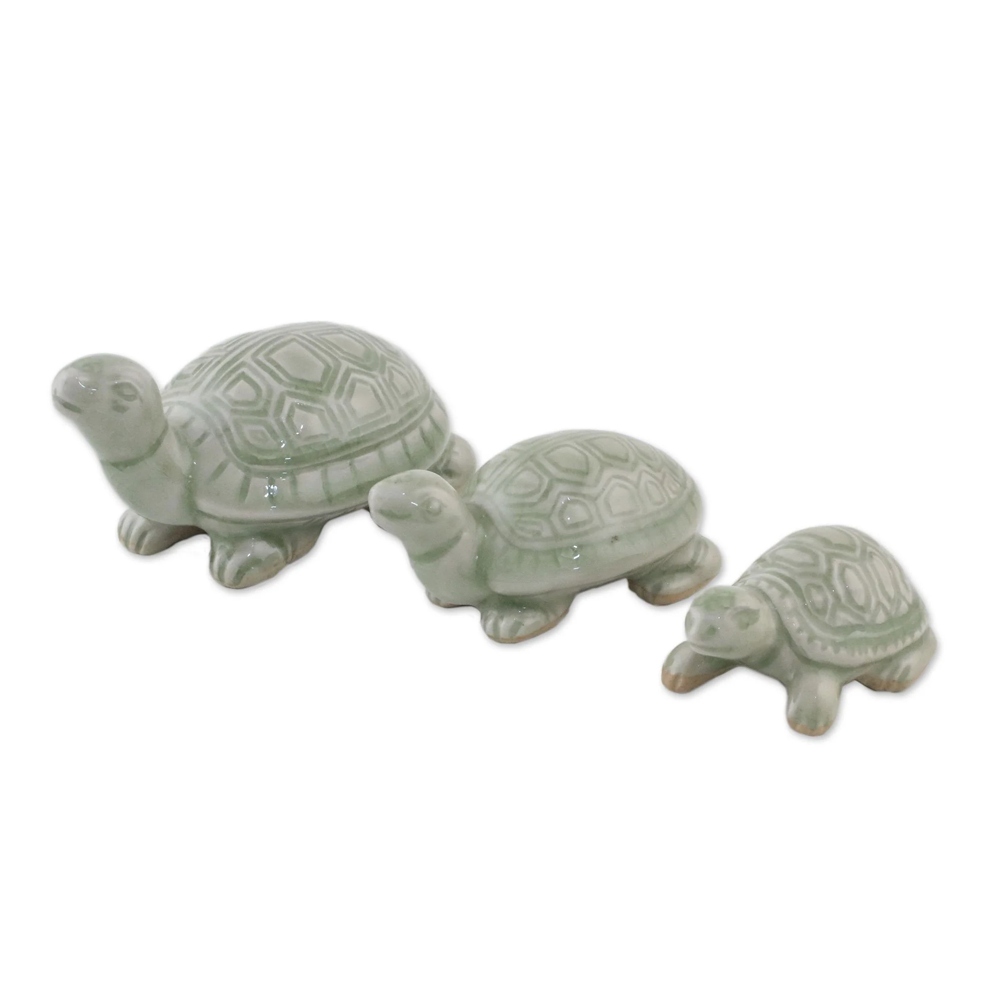 Celadon Ceramic Turtle Sculpture Set - Image 4