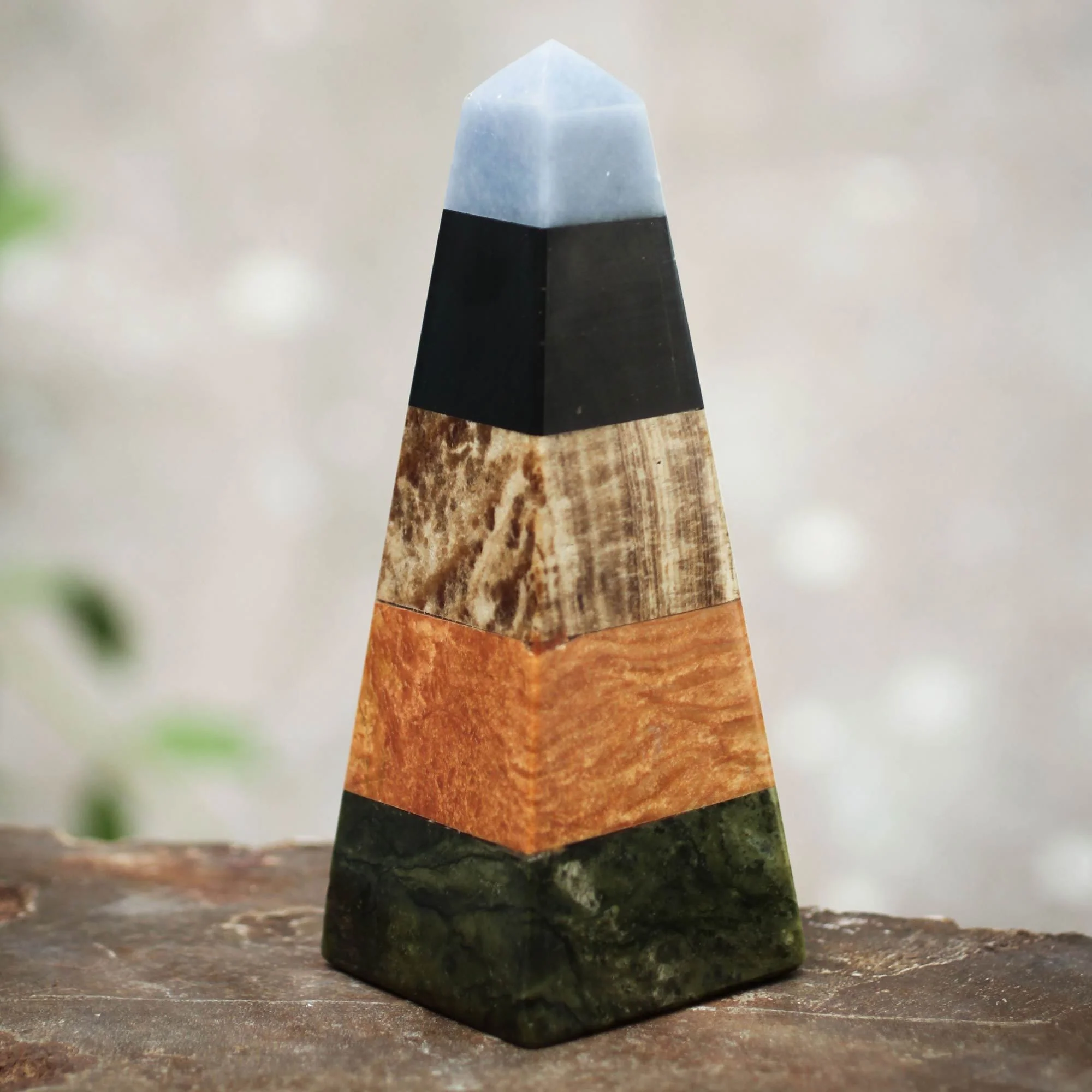 Geometric Multicolor Stone Sculpture