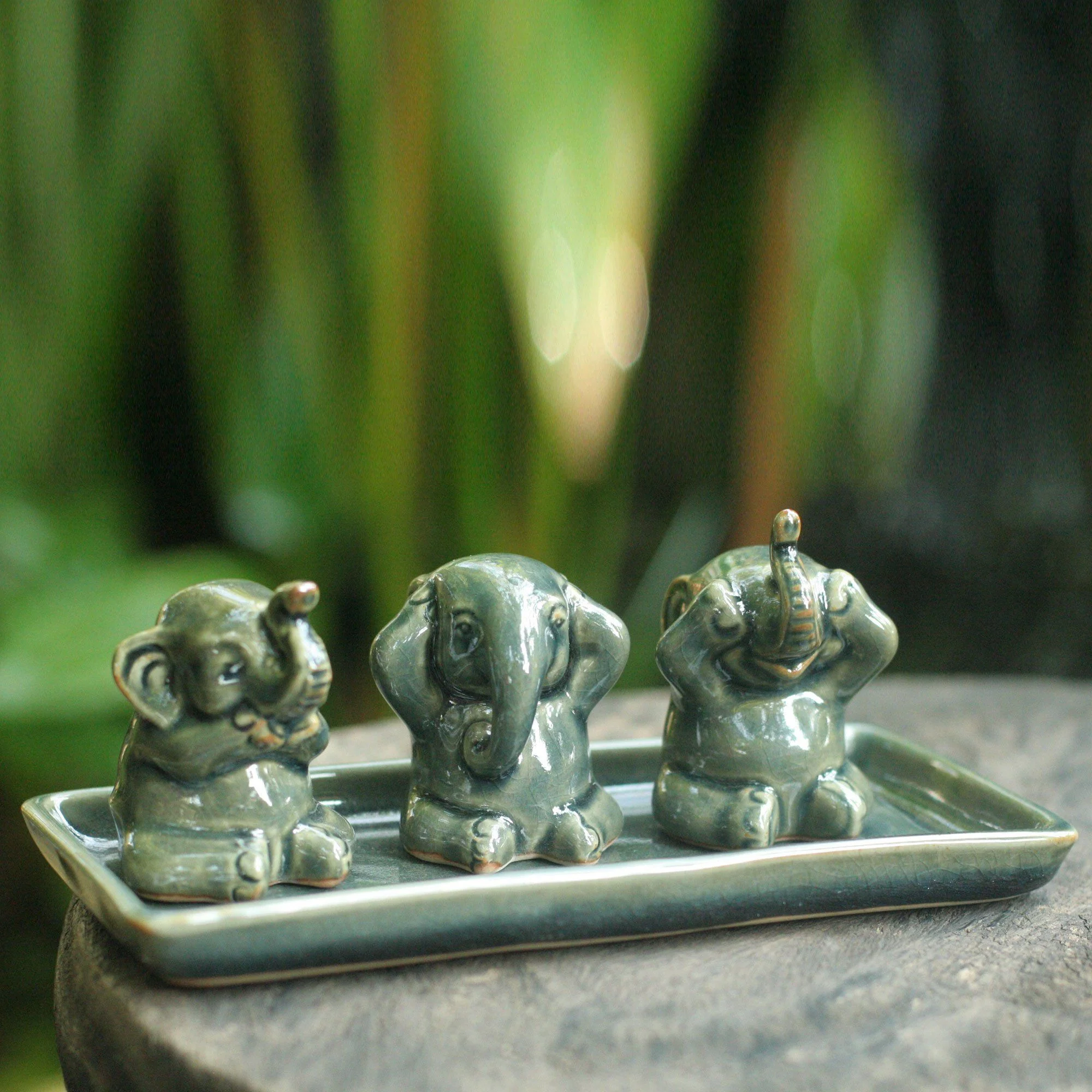 Green Celadon Elephant Figurine Sculpture