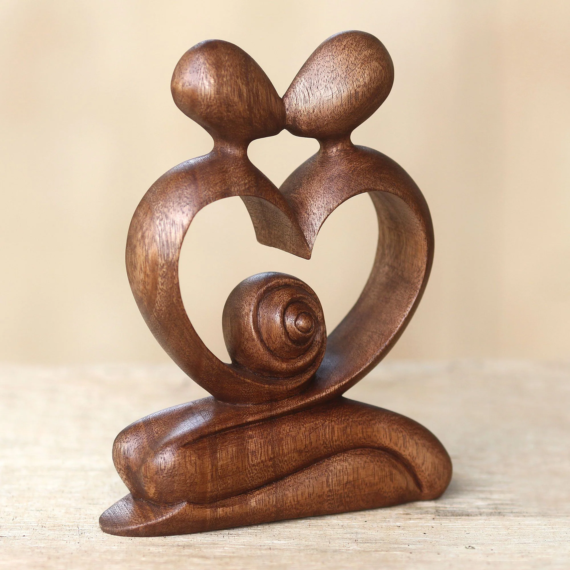 Romantic Brown Suar Wood Sculpture - Image 3