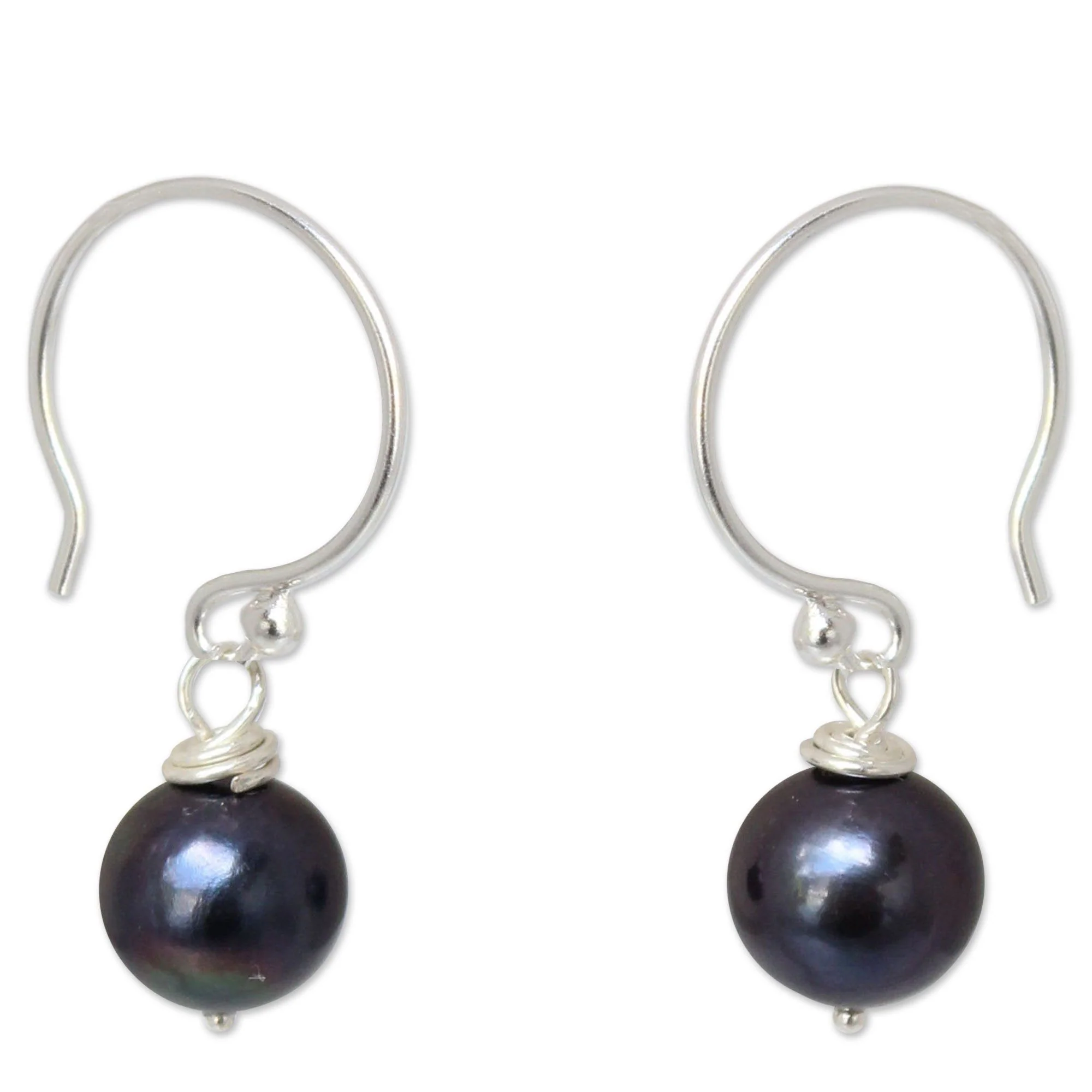 Silver and Black Pearl Dangle Earrings - Image 2