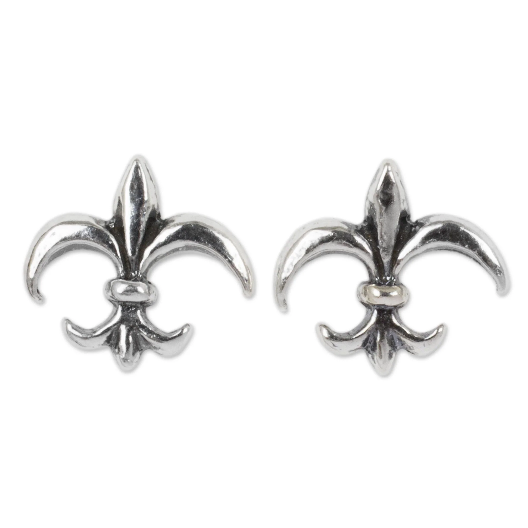 Silver 'Fleur-de-lis' Stud Earrings - Image 2