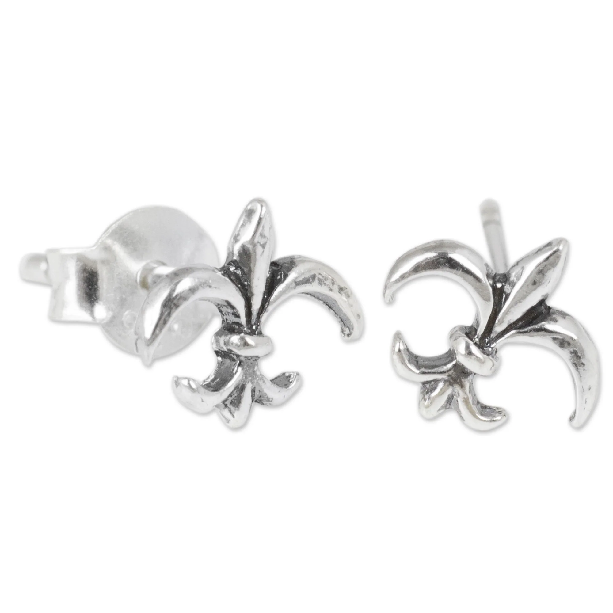 Silver 'Fleur-de-lis' Stud Earrings - Image 3