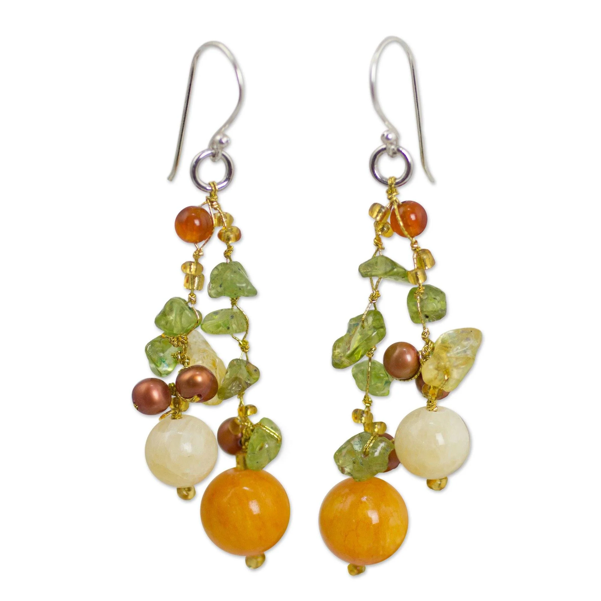 Silver Pearl & Multi-gem Earrings - Image 2