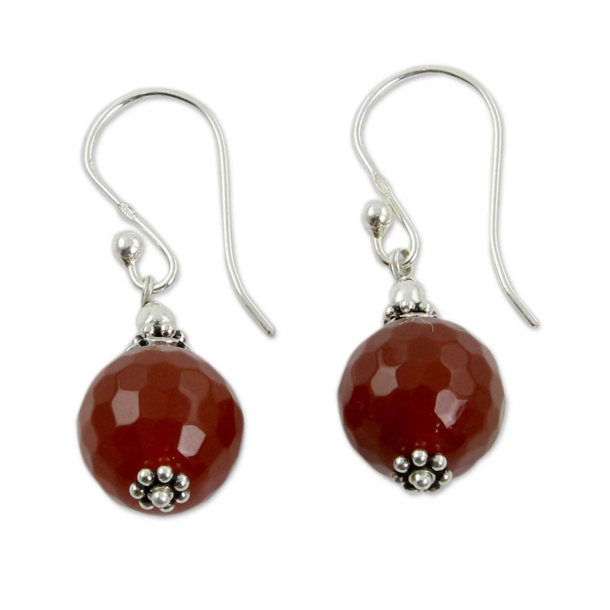 Sterling Silver Red Agate Dangle Earrings - Image 2