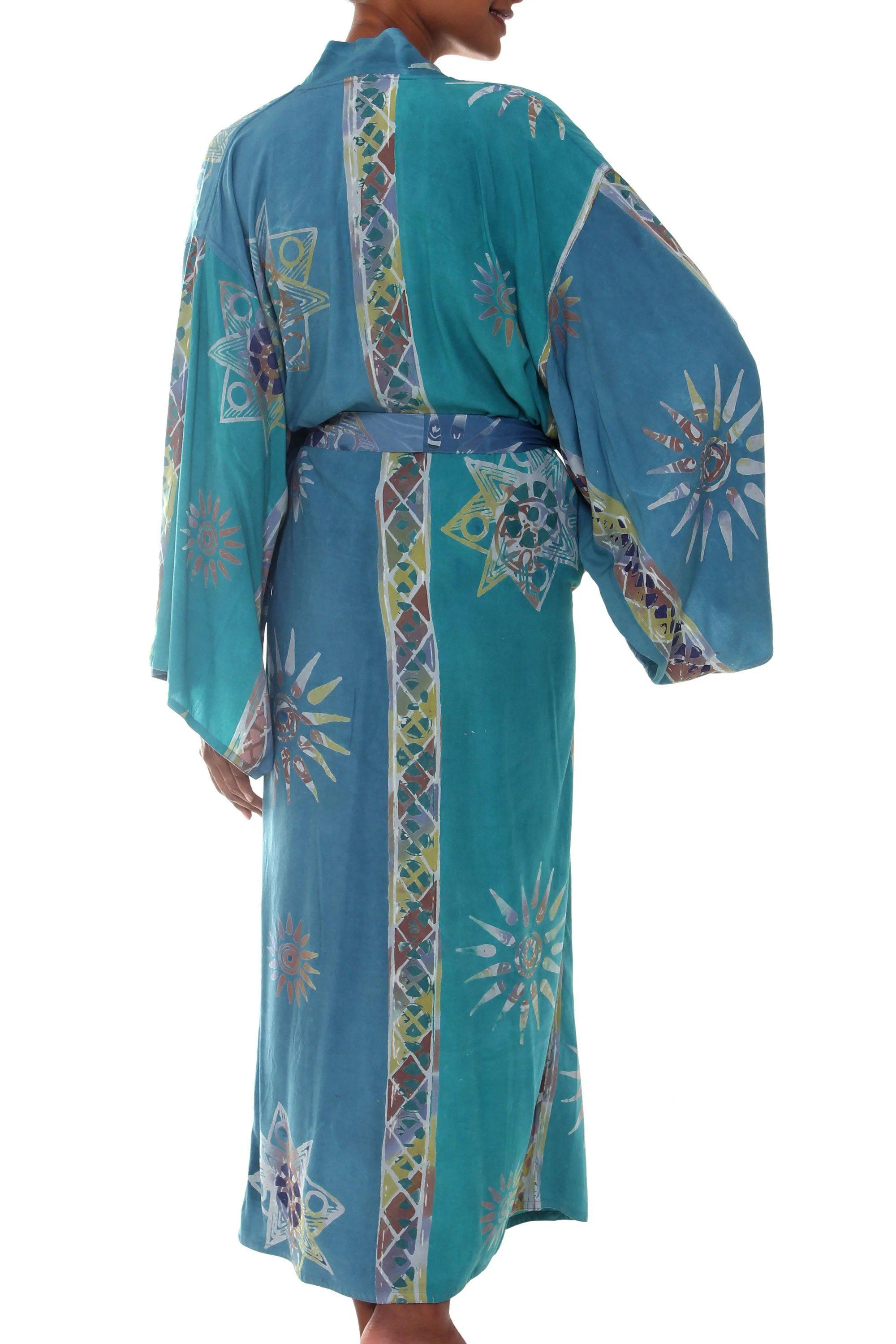 Women's Floral Teal Batik Lightweight Robe - Image 3
