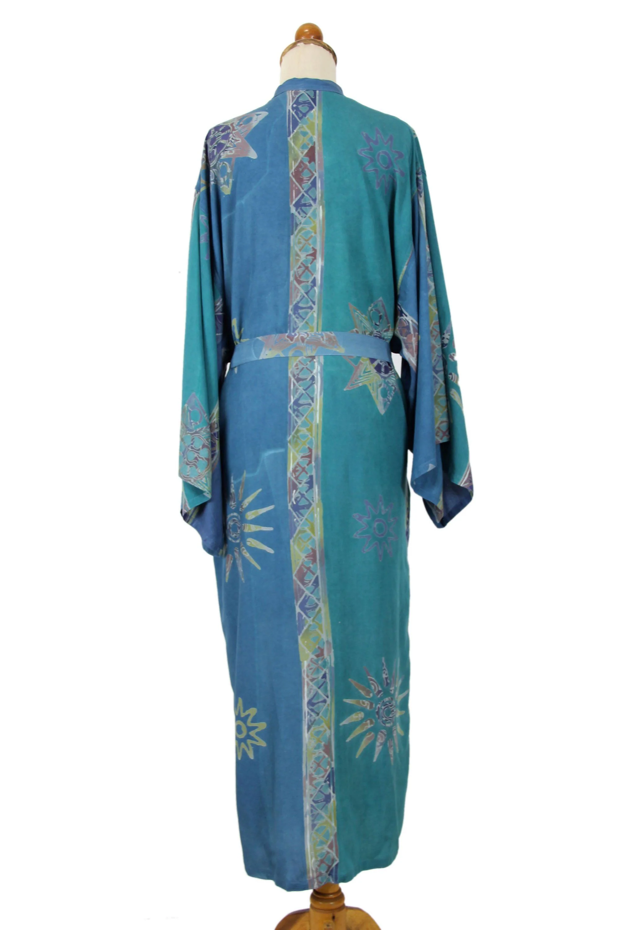 Women's Floral Teal Batik Lightweight Robe - Image 4