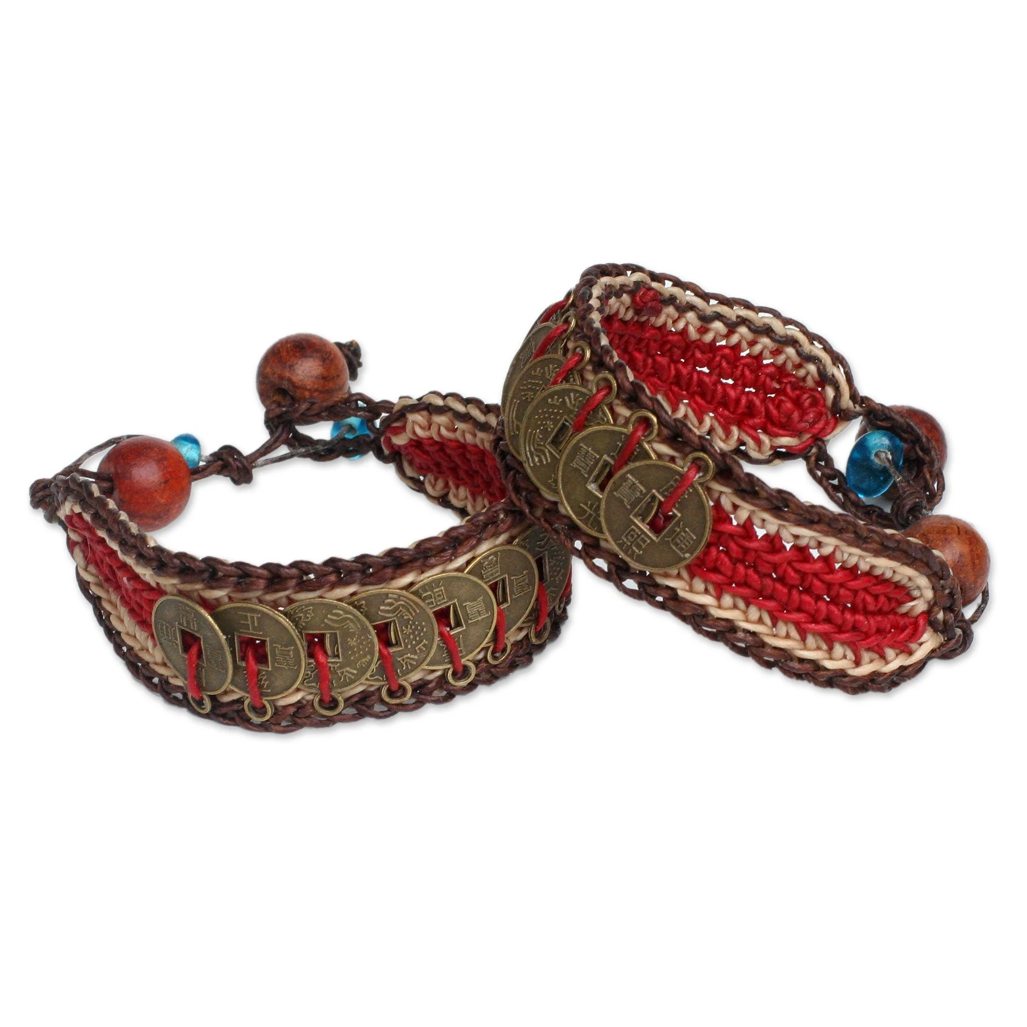 Coin & Wood Wristband Bracelets - Image 2