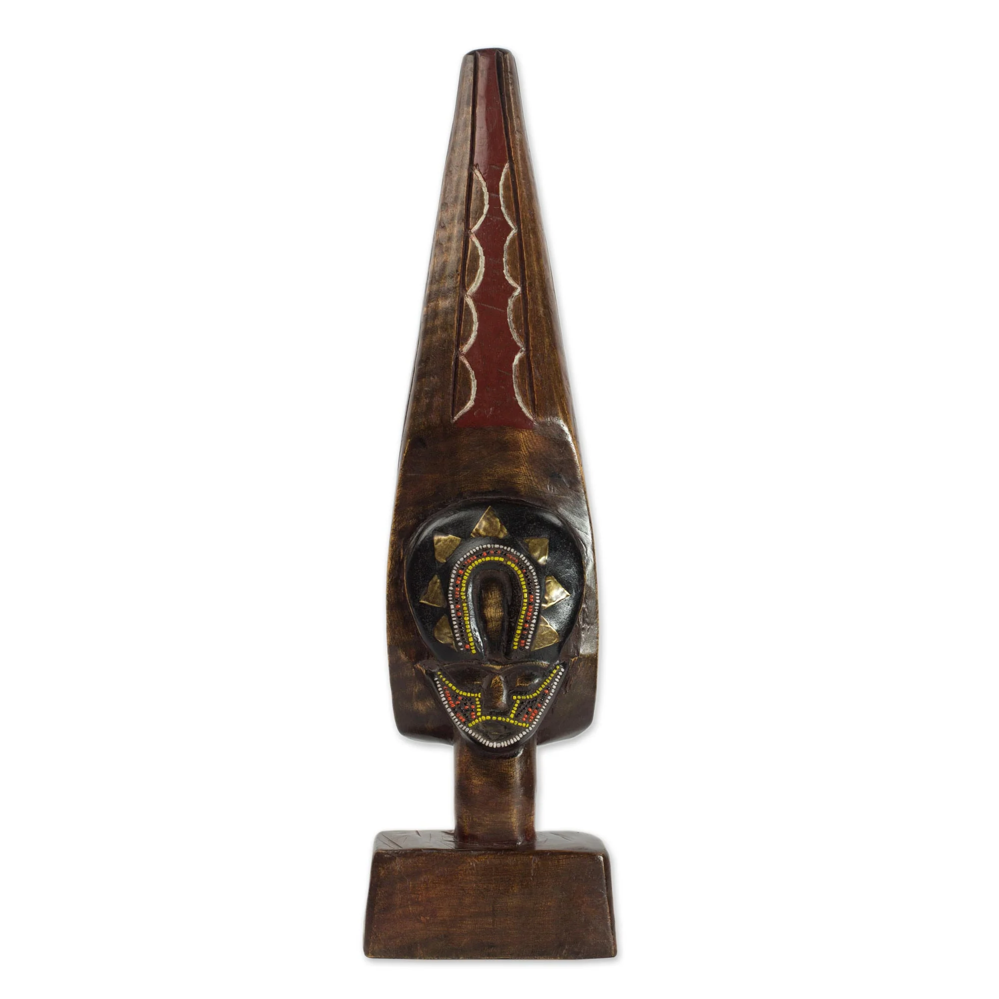 Ntiase Ghanaian Sese Wood Sculpture with Brass and Bead Accents - Image 2