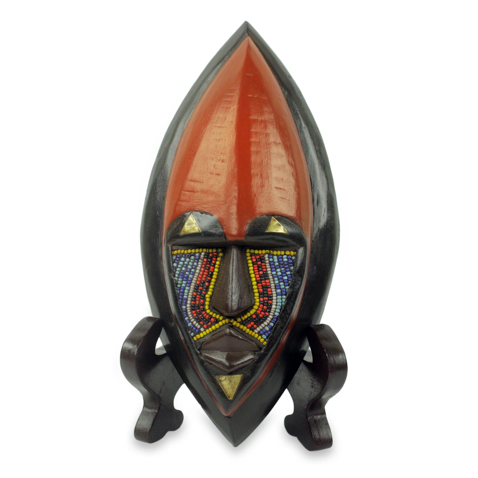 Ntoboase I African Wood Mask Carved by Hand with Colorful Beads - Image 2