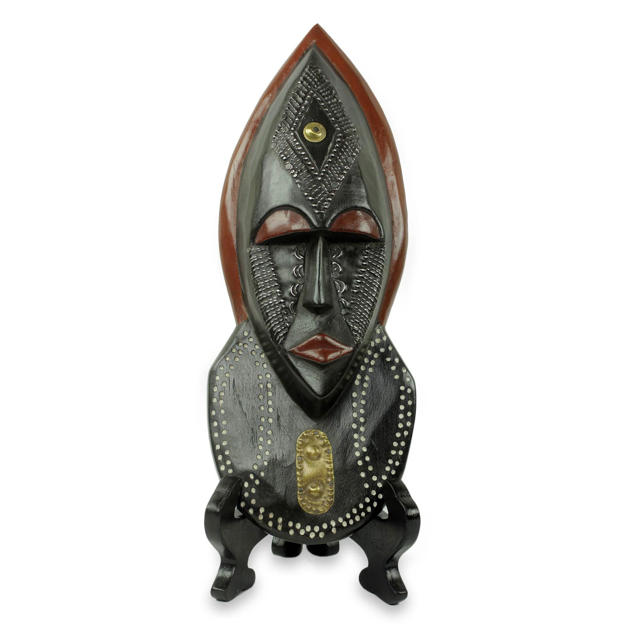 Ntoboase III African Patience Wood Mask with Stand Crafted by Hand - Image 2
