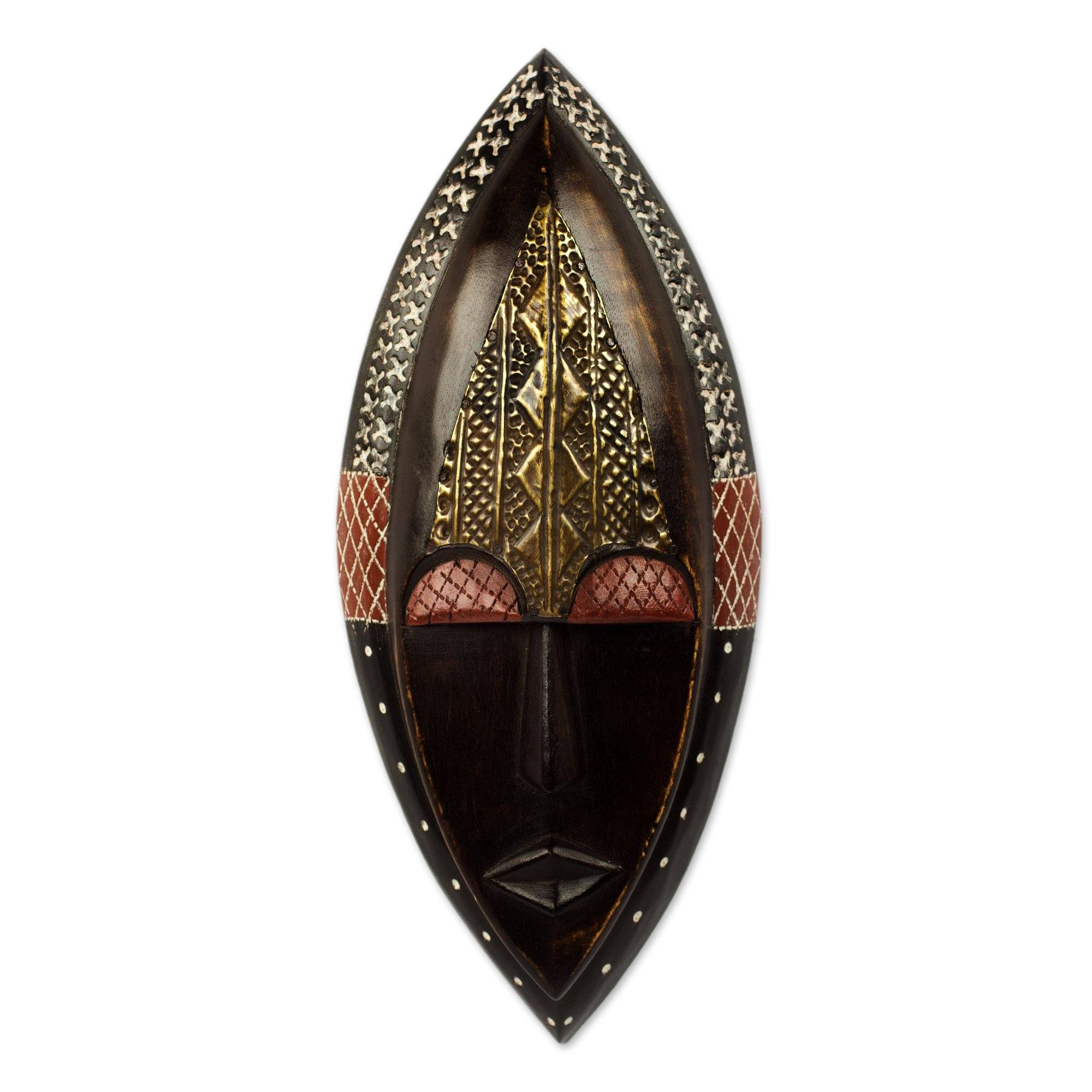 Nutifafa Sese Wood & Brass African Wall Mask - Image 2