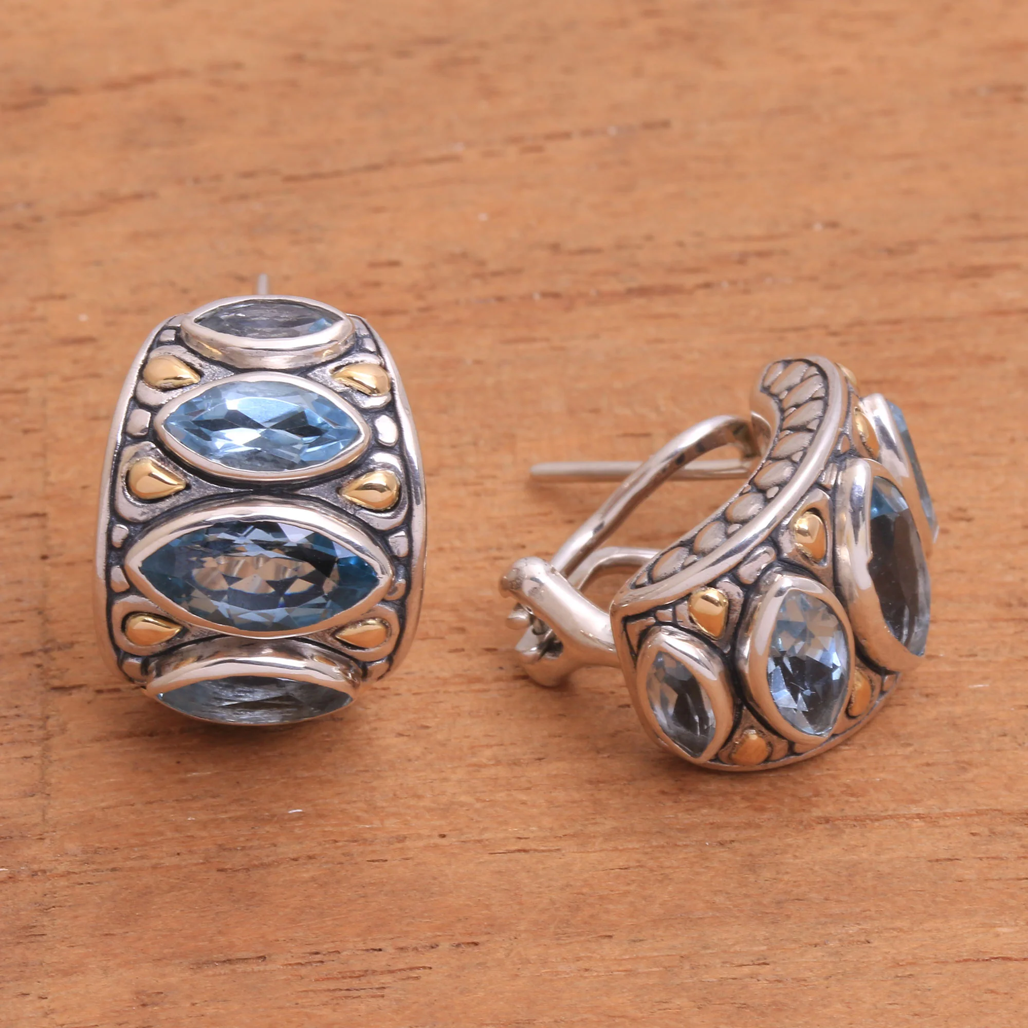 Ocean Arch Sterling Silver Gold Accent Blue Topaz Drop Earrings - Image 3