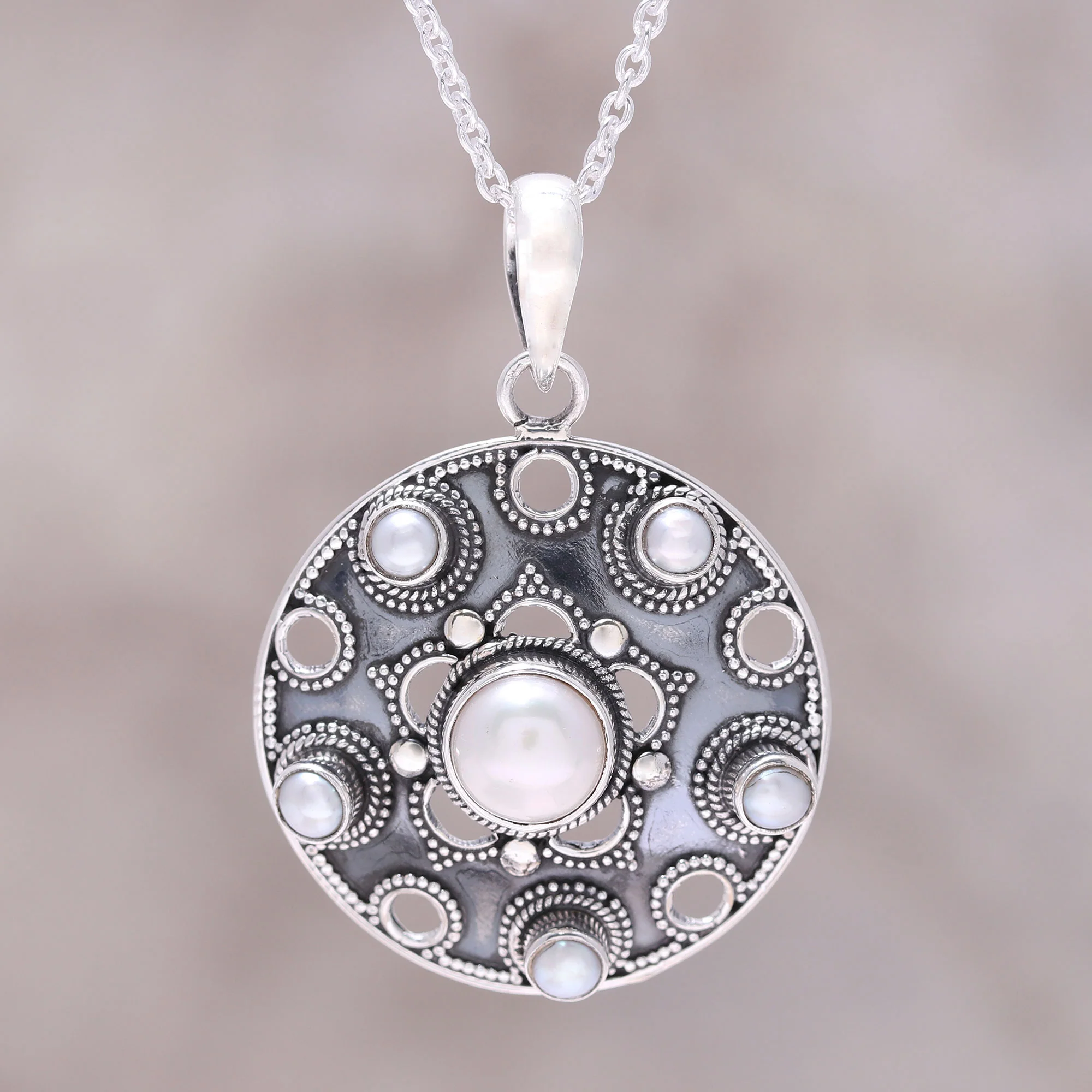 Ocean Bliss Sterling Silver and White Cultured Freshwater Pearl Necklace