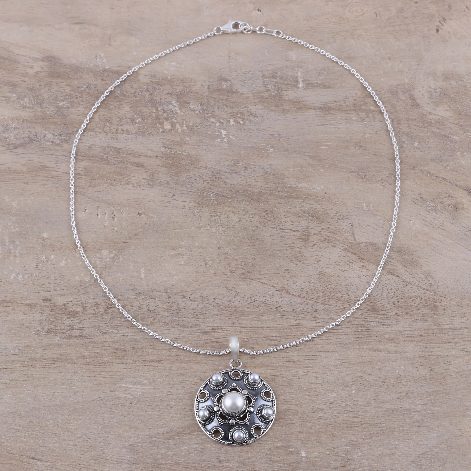 Ocean Bliss Sterling Silver and White Cultured Freshwater Pearl Necklace - Image 3