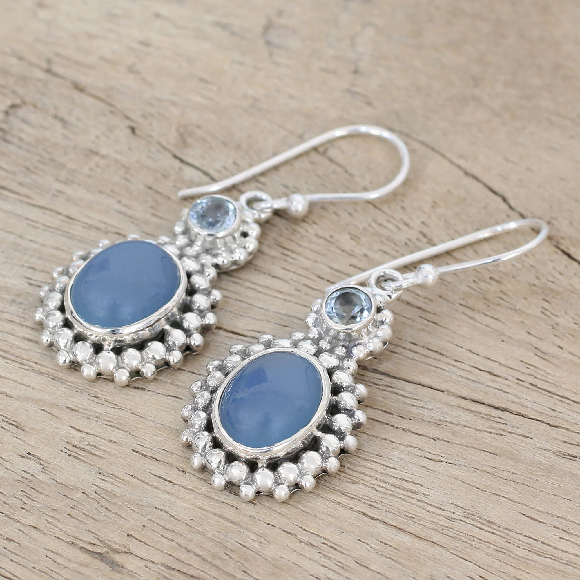 Ocean Dots Chalcedony Topaz & Silver Earrings - Image 2