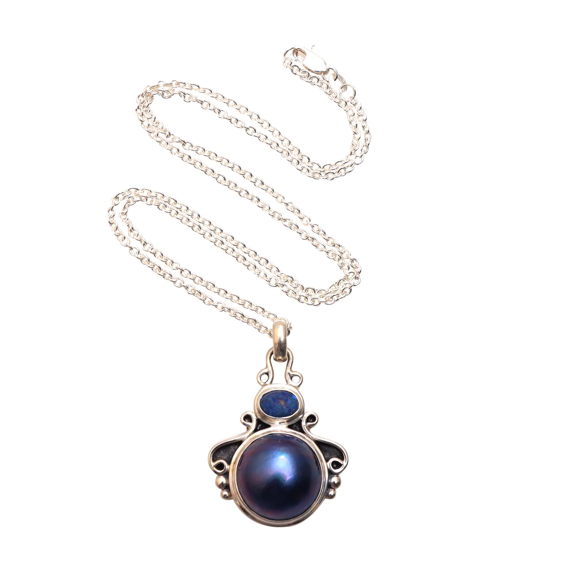 Ocean Glow Cultured Pearl and Opal Pendant Necklace from Bali - Image 2