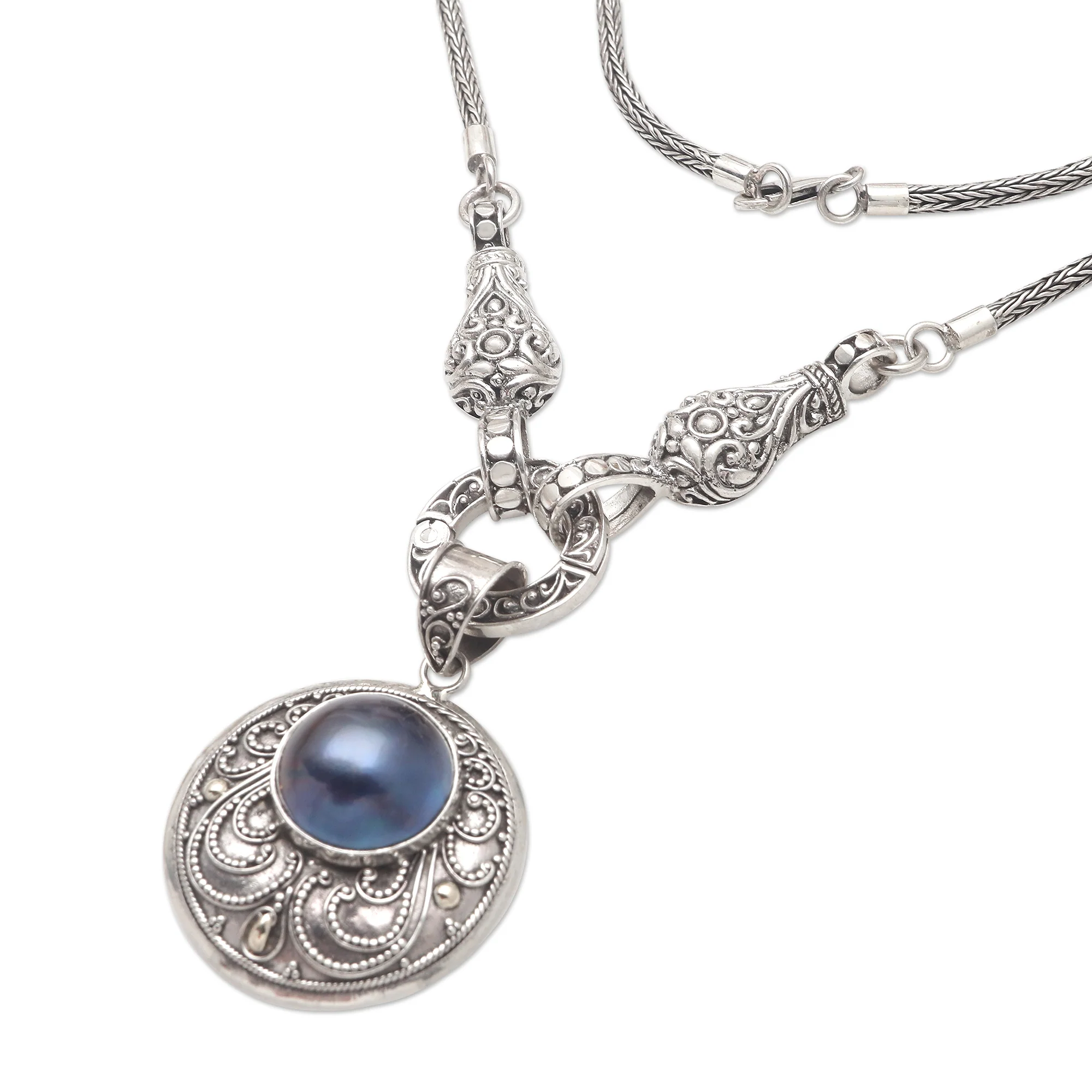 Ocean Heart Hand Crafted Cultured Mabe Pearl Pendant Necklace from Bali - Image 4