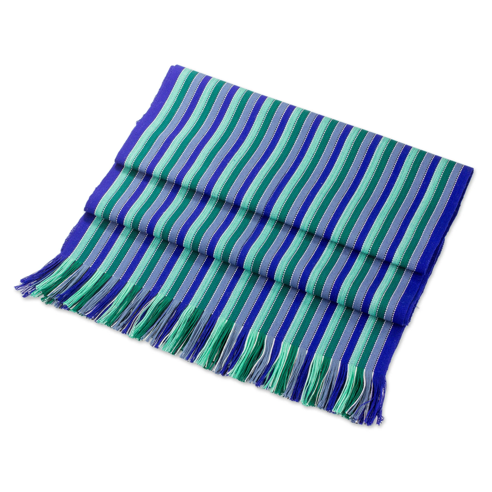 Ocean Memory Blue and Green Striped 100% Cotton Table Runner - Image 2