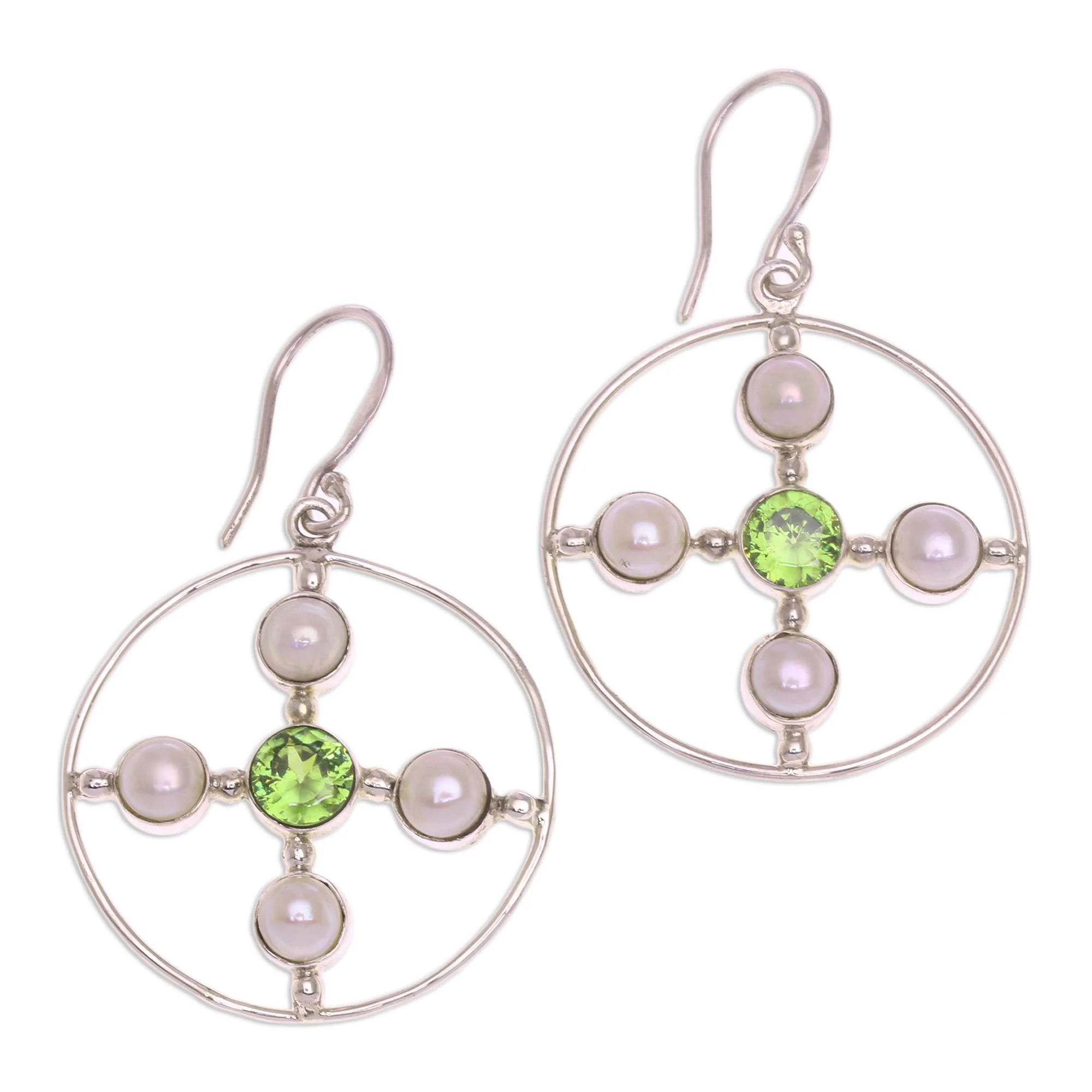Ocean Orbit Bali Cultured Pearl and Peridot Ocean Orbit Earrings - Image 2