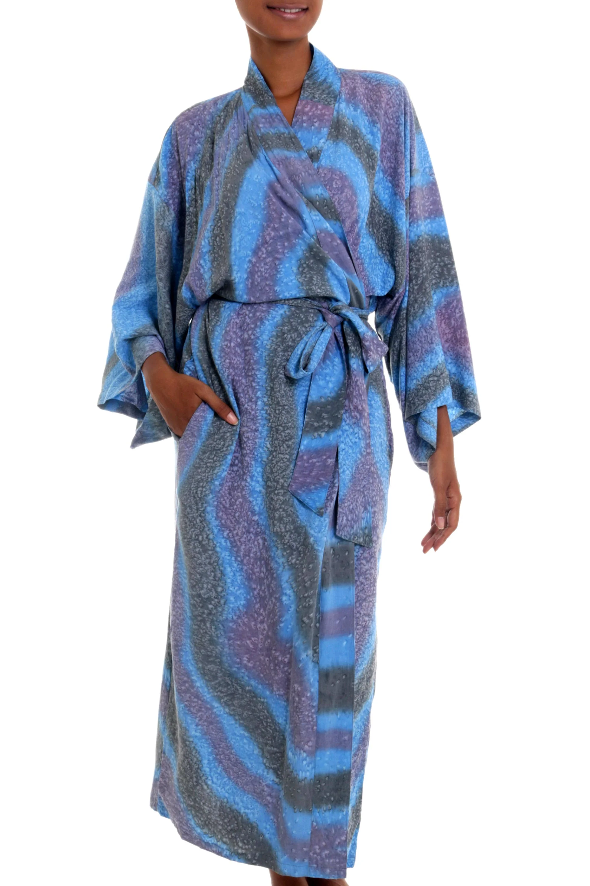 Ocean Reef Women's Blue 100% Rayon Robe from Indonesia - Image 2