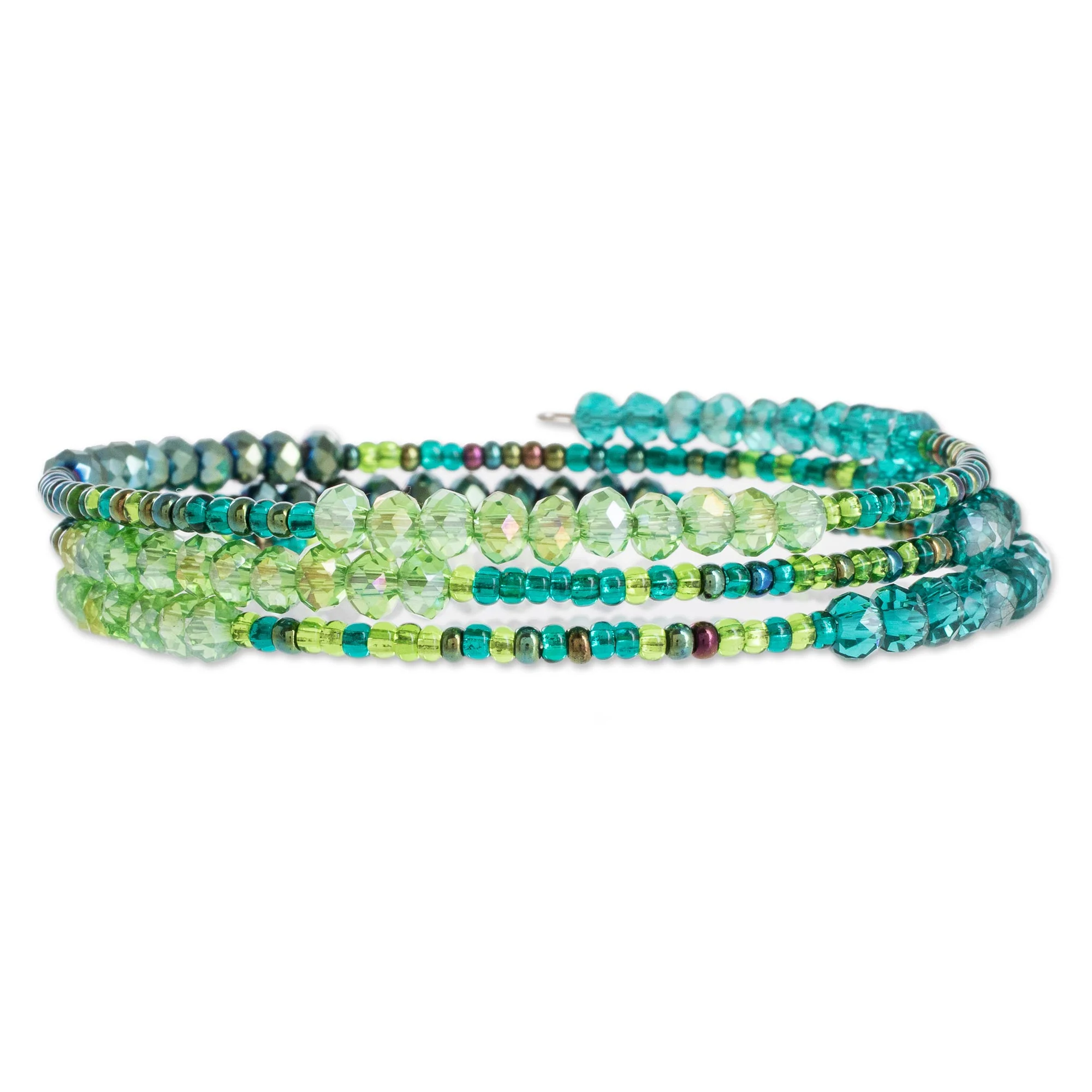 Ocean Siren Glass and Crystal Beaded Wrap Bracelet in Green - Image 2