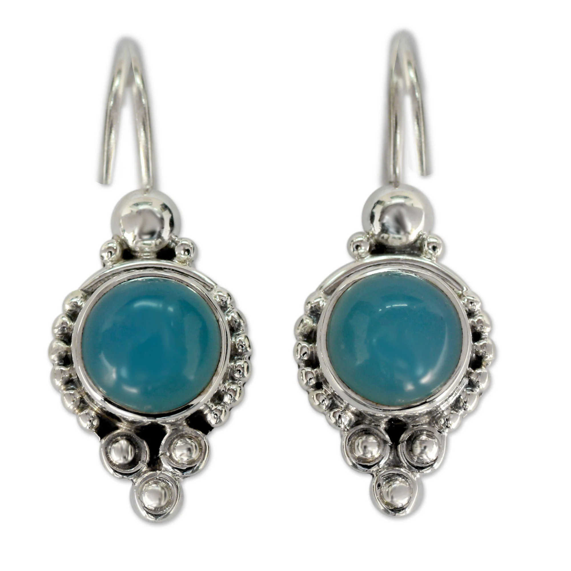 Ocean Sky Classic India Jewelry Silver Earrings with Chalcedony - Image 2