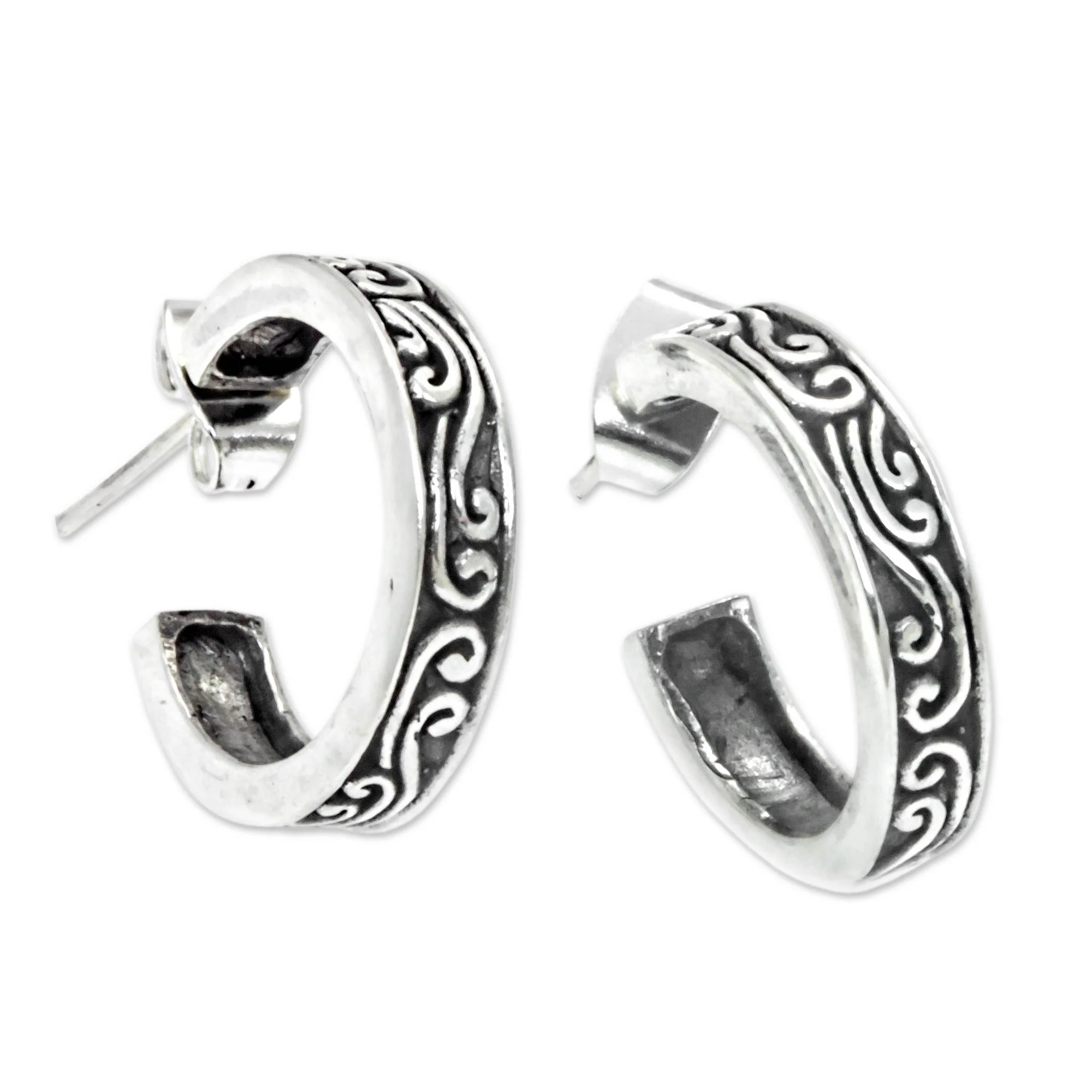 Ocean Sterling Silver Half Hoop Earrings - Image 2