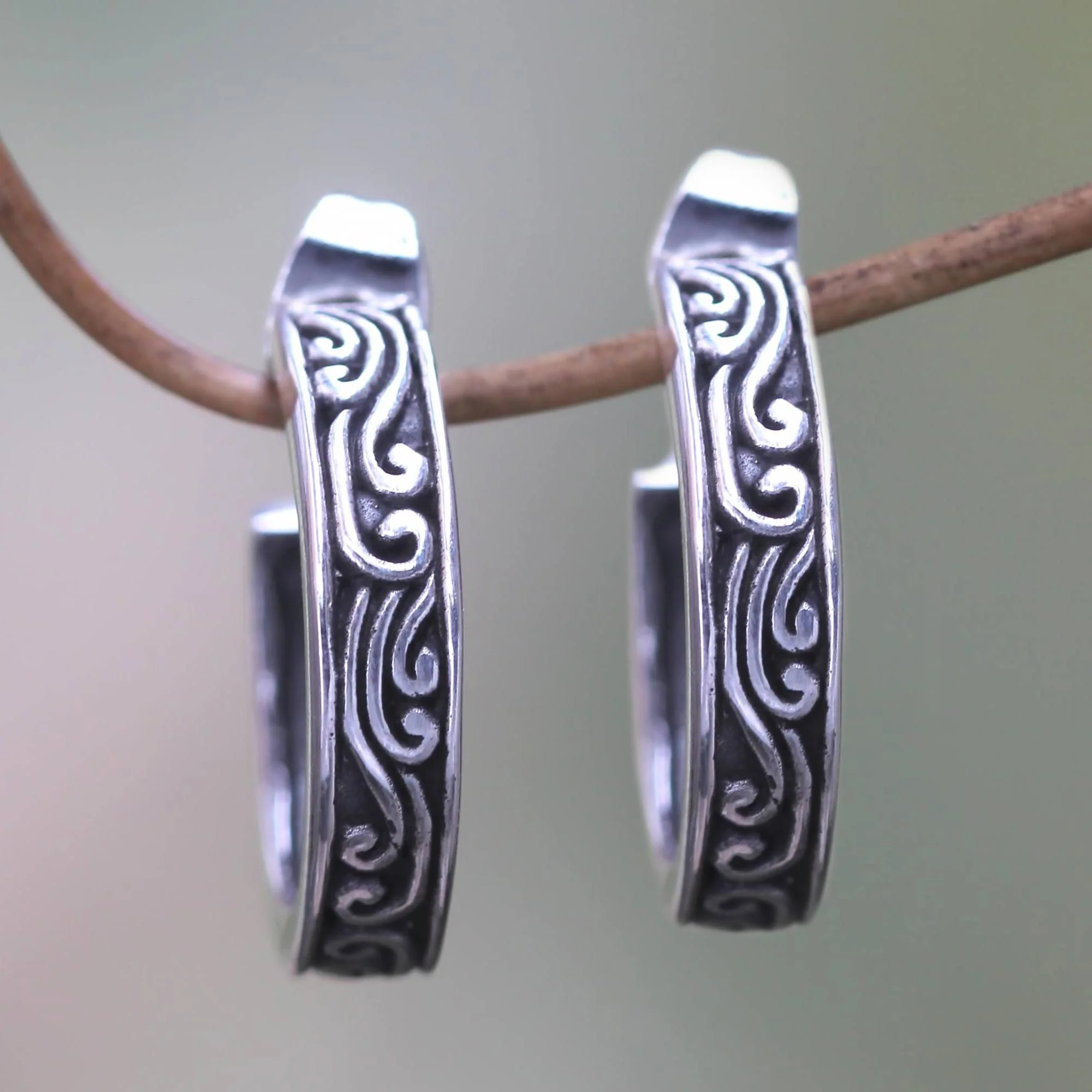 Ocean Sterling Silver Half Hoop Earrings - Image 3