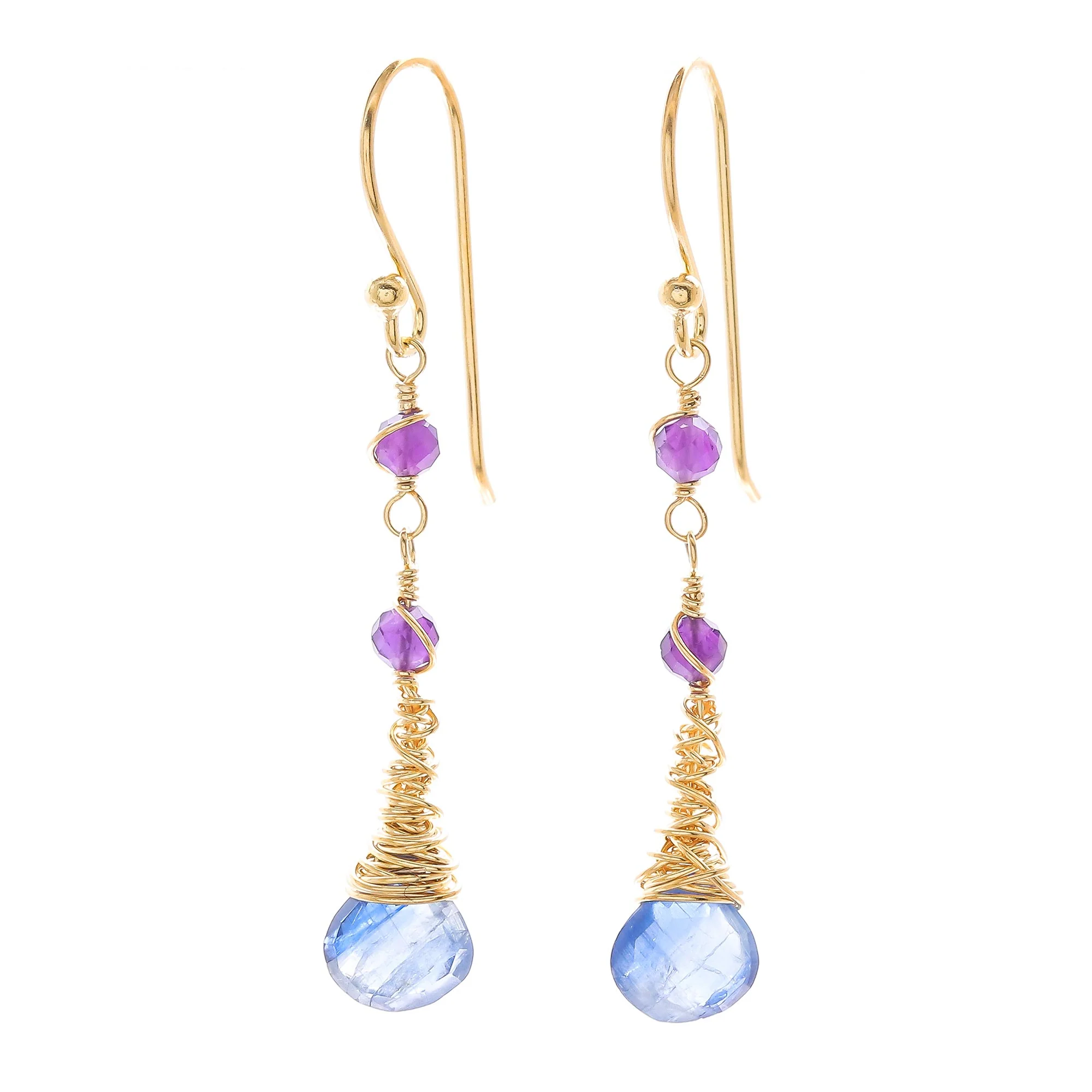Ocean Tears 24 Gold Plated Kyanite and Amethyst Earrings - Image 2