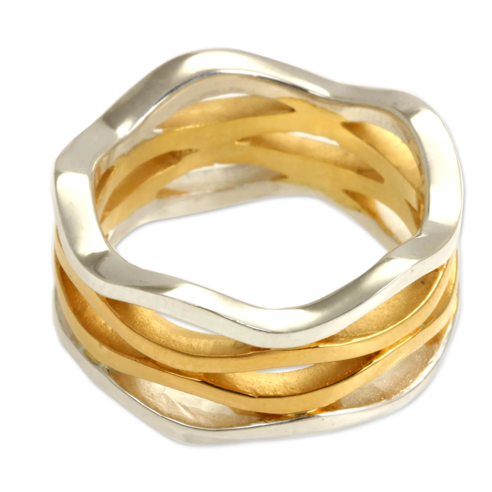 Ocean Waves Sterling Silver & Gold Band Ring - Image 2