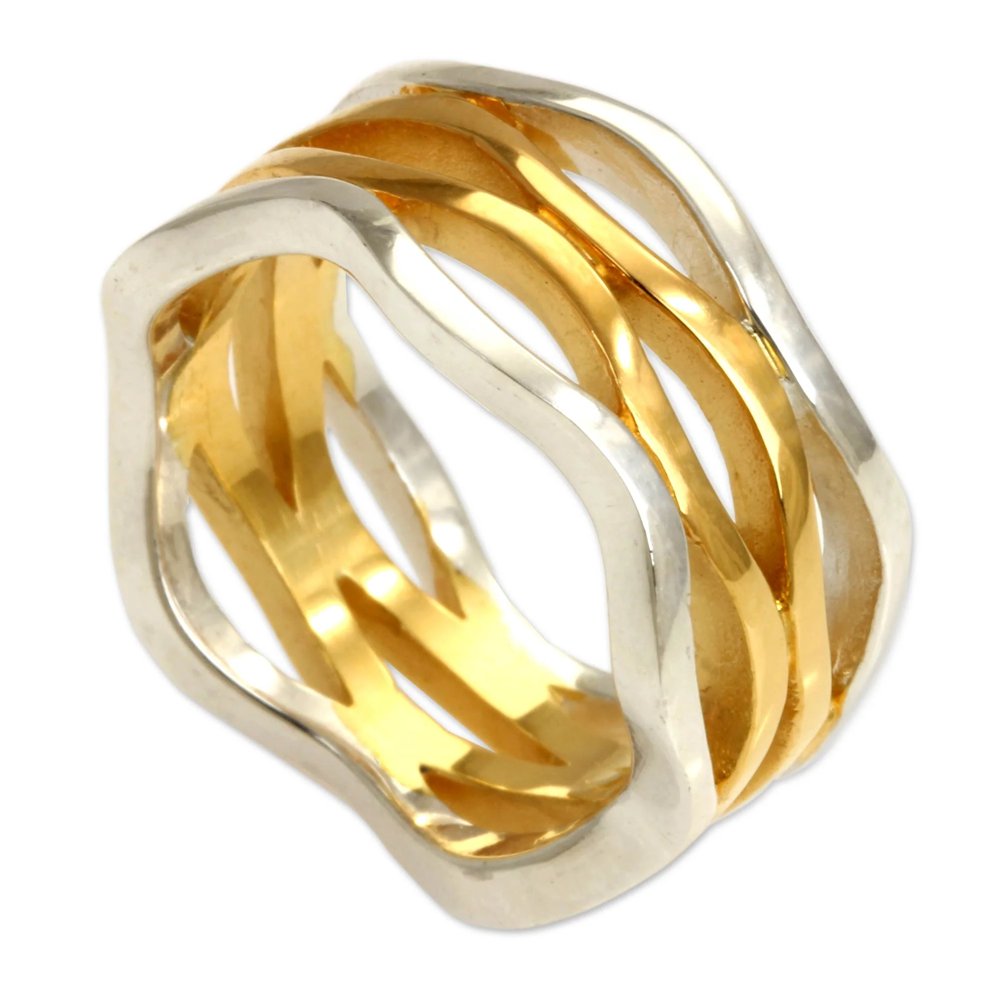 Ocean Waves Sterling Silver & Gold Band Ring - Image 3