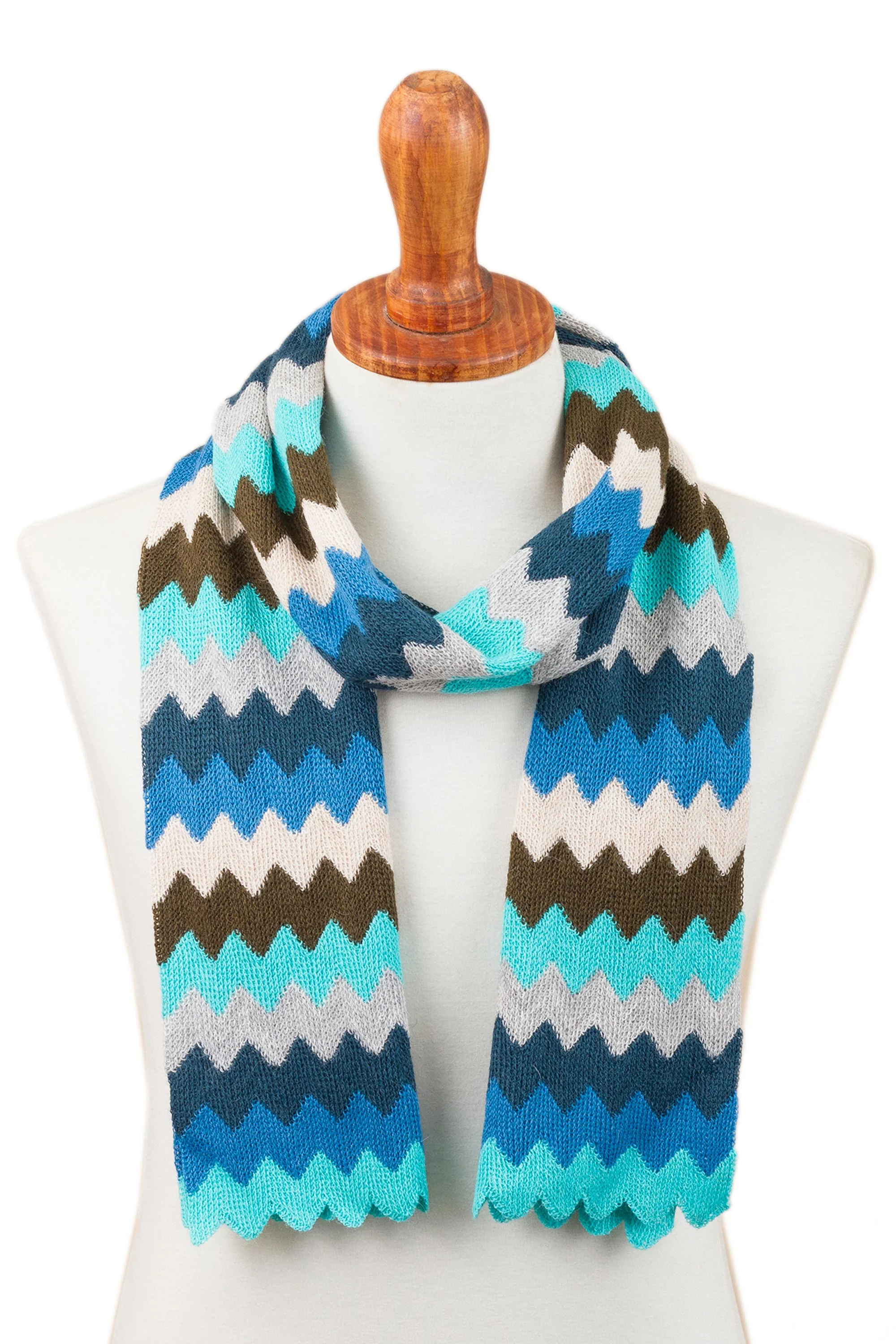 Oceanic Zigzags Oceanic Zigzag Pattern Alpaca Blend Wrap Scarf from Peru - Image 2