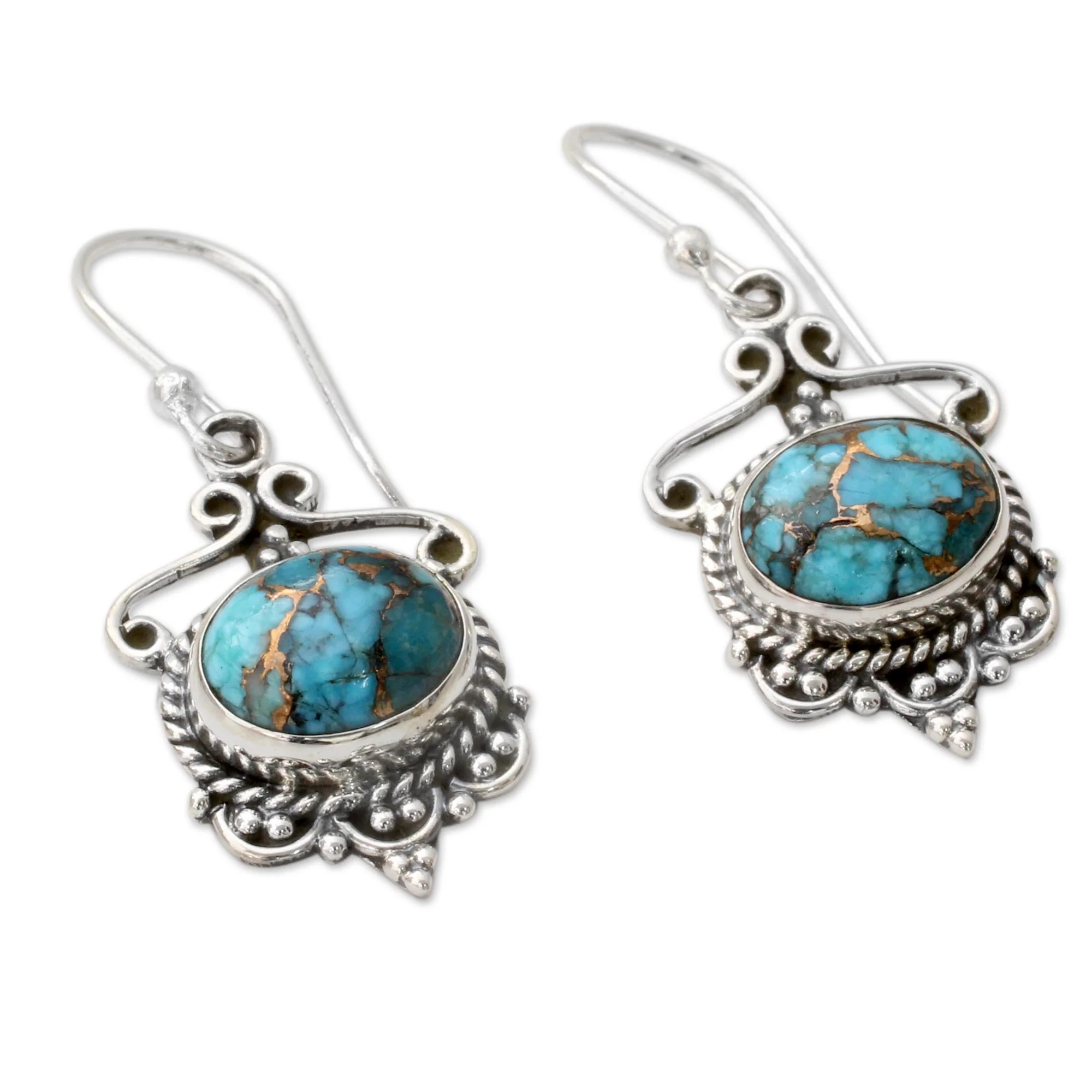 Oceans of Love Blue Composite Turquoise and Sterling Silver Dangle Earrings - Image 3