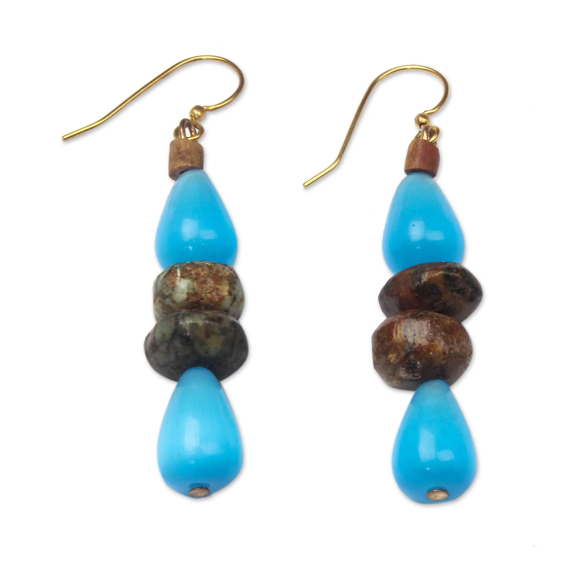 Odefo Drops Cat's Eye Teardrop Beaded Dangle Earrings from Ghana - Image 2
