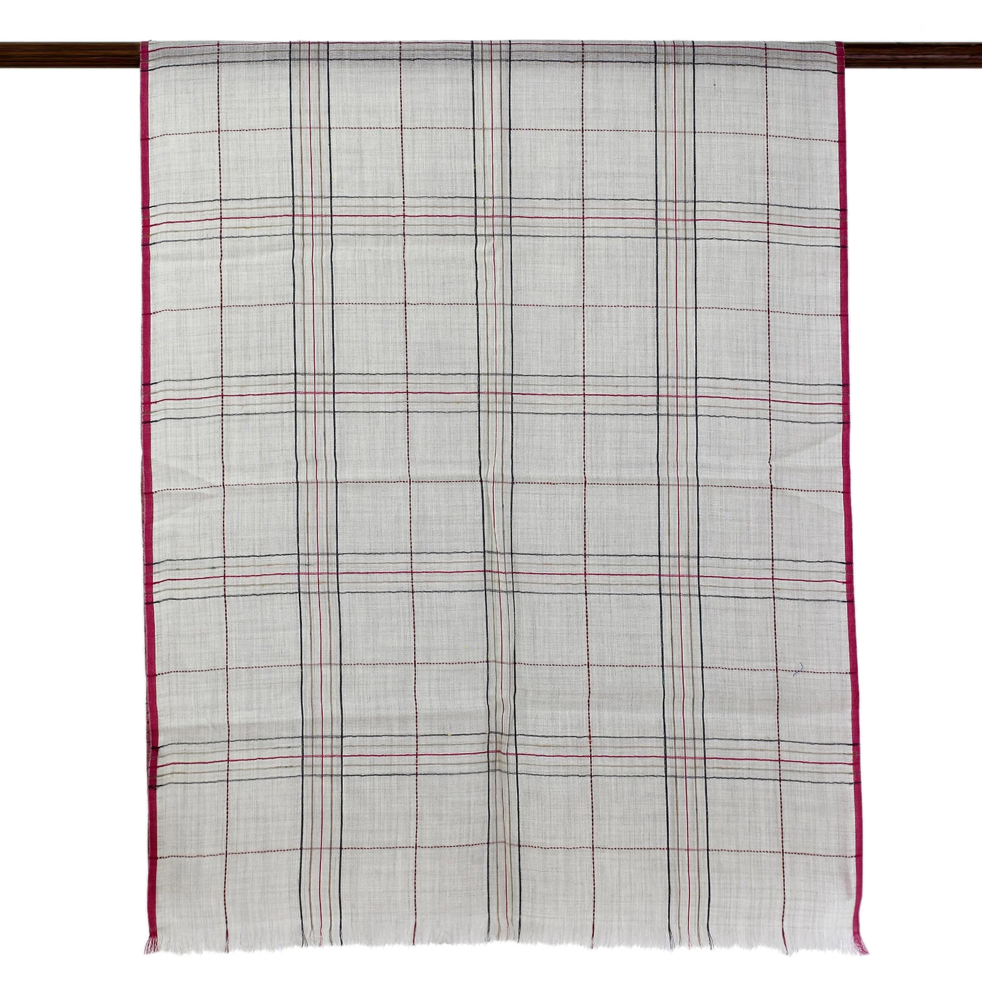Off-White Sophistication Wool Patterned Shawl in Off-White from India - Image 5