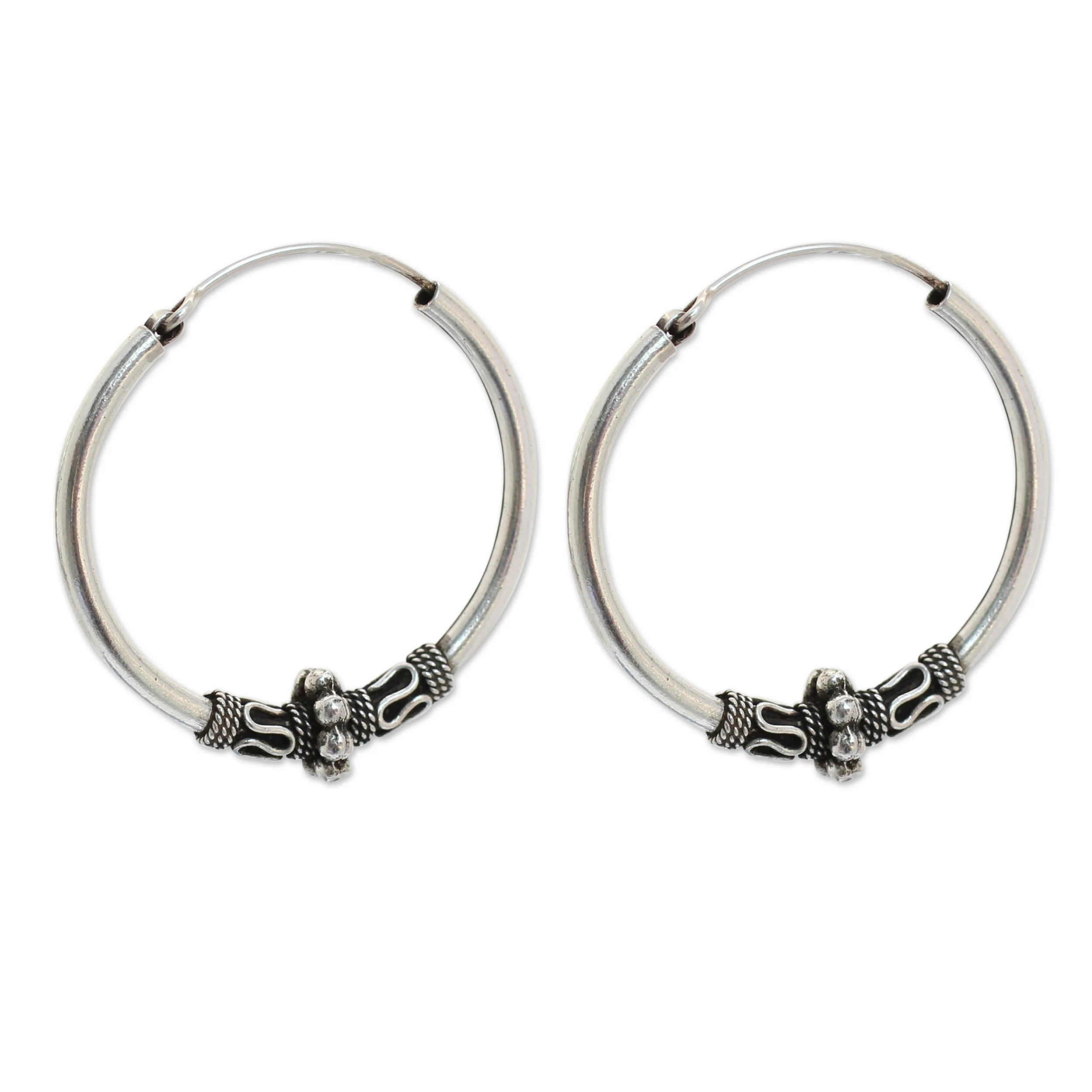 Old Siam Silver Hoop Earrings - Image 2