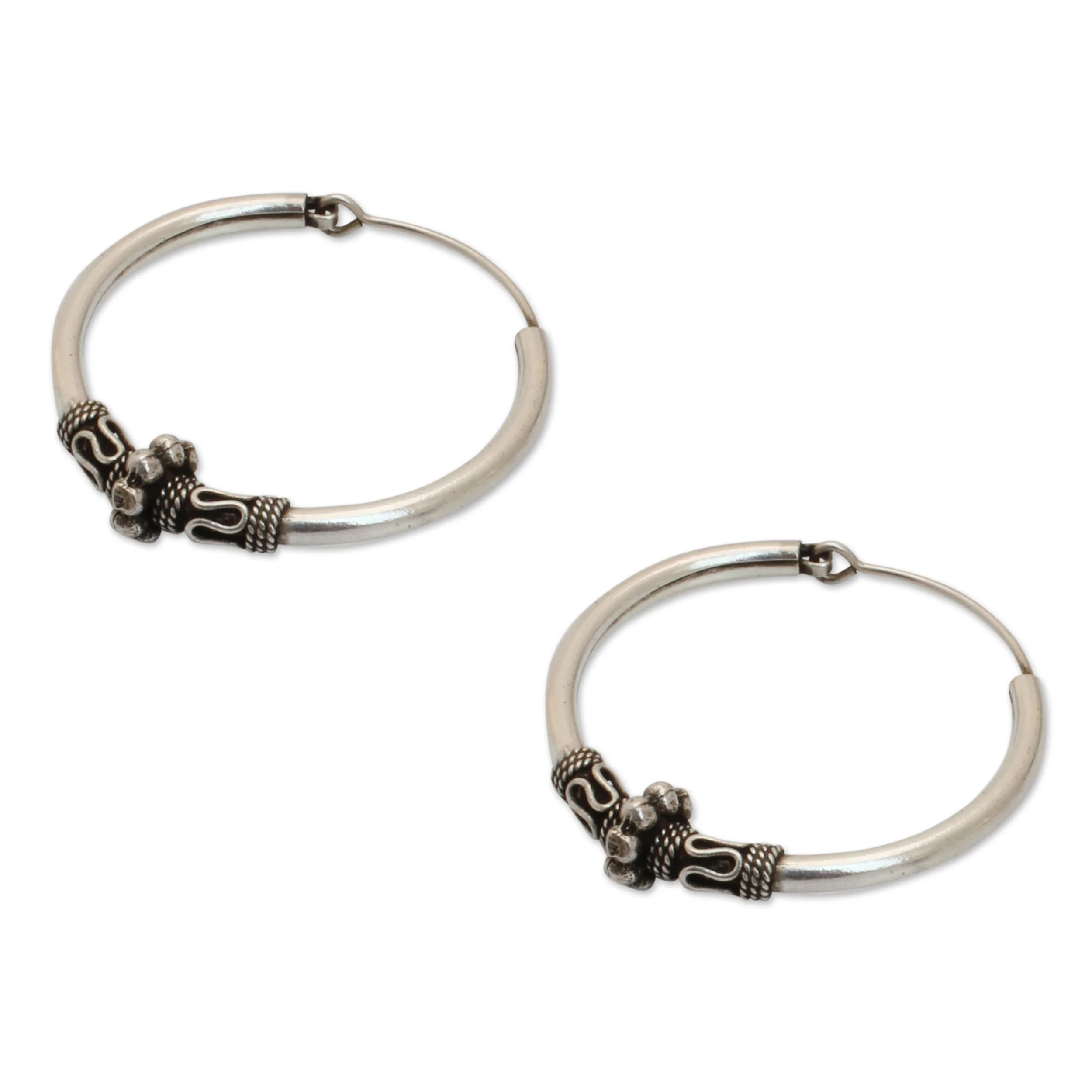 Old Siam Silver Hoop Earrings - Image 3