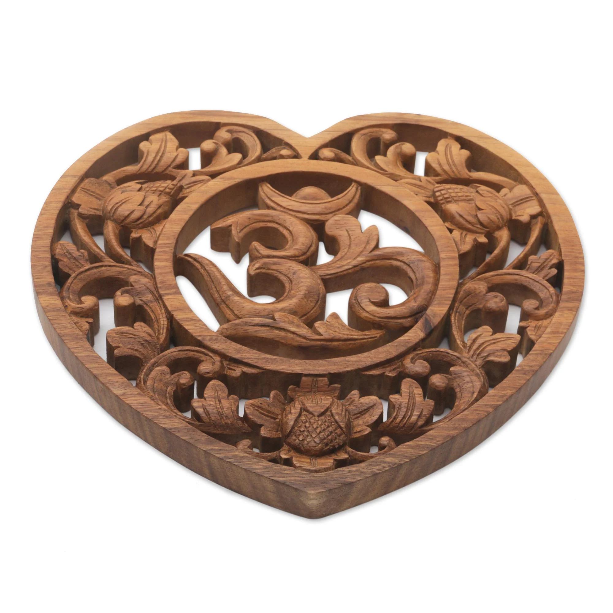 Om Love Hand Carved Balinese Om Motif Wood Wall Relief Panel - Image 4