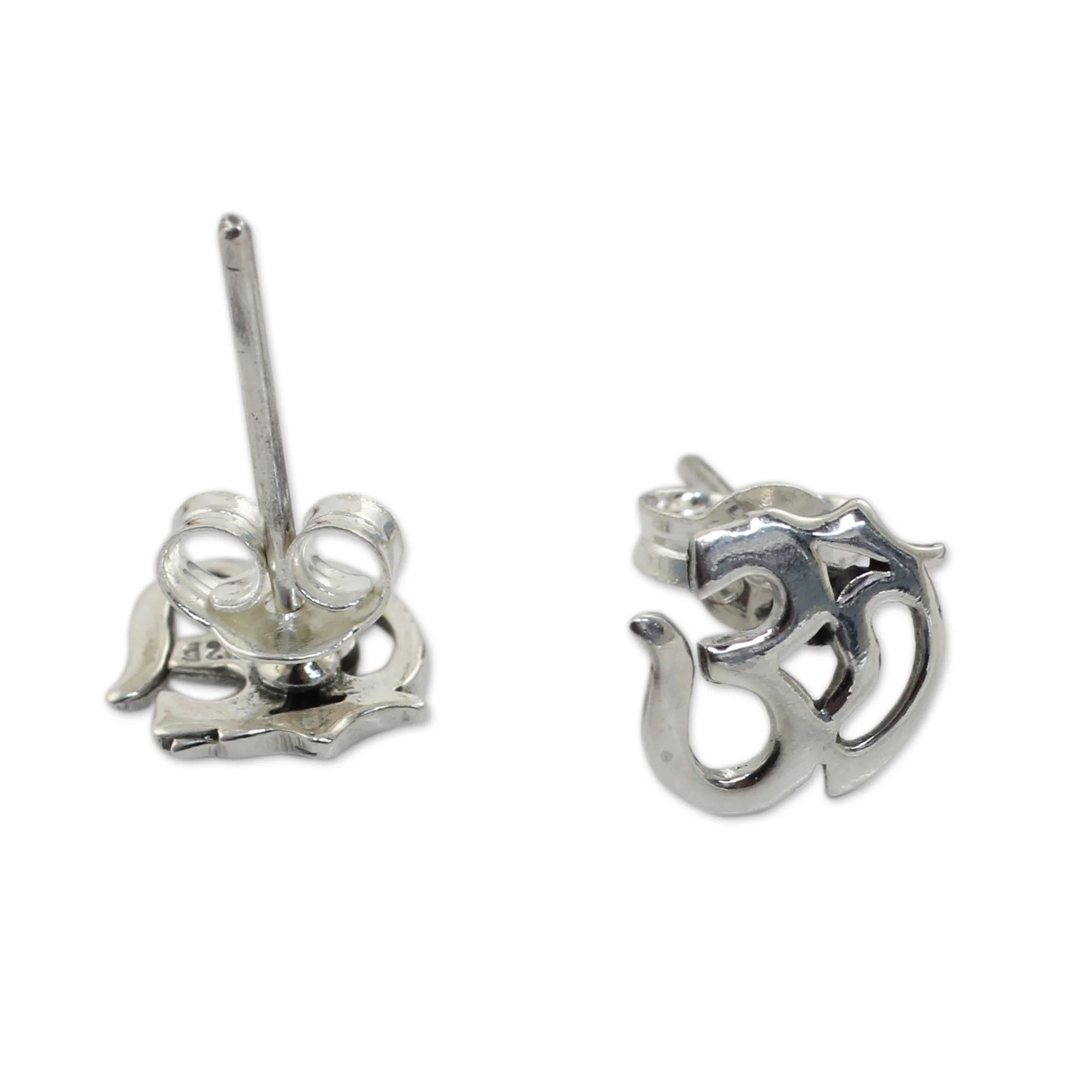 Om Symbol Polished Silver Om Symbol Stud Earrings from Thai Artisan - Image 3