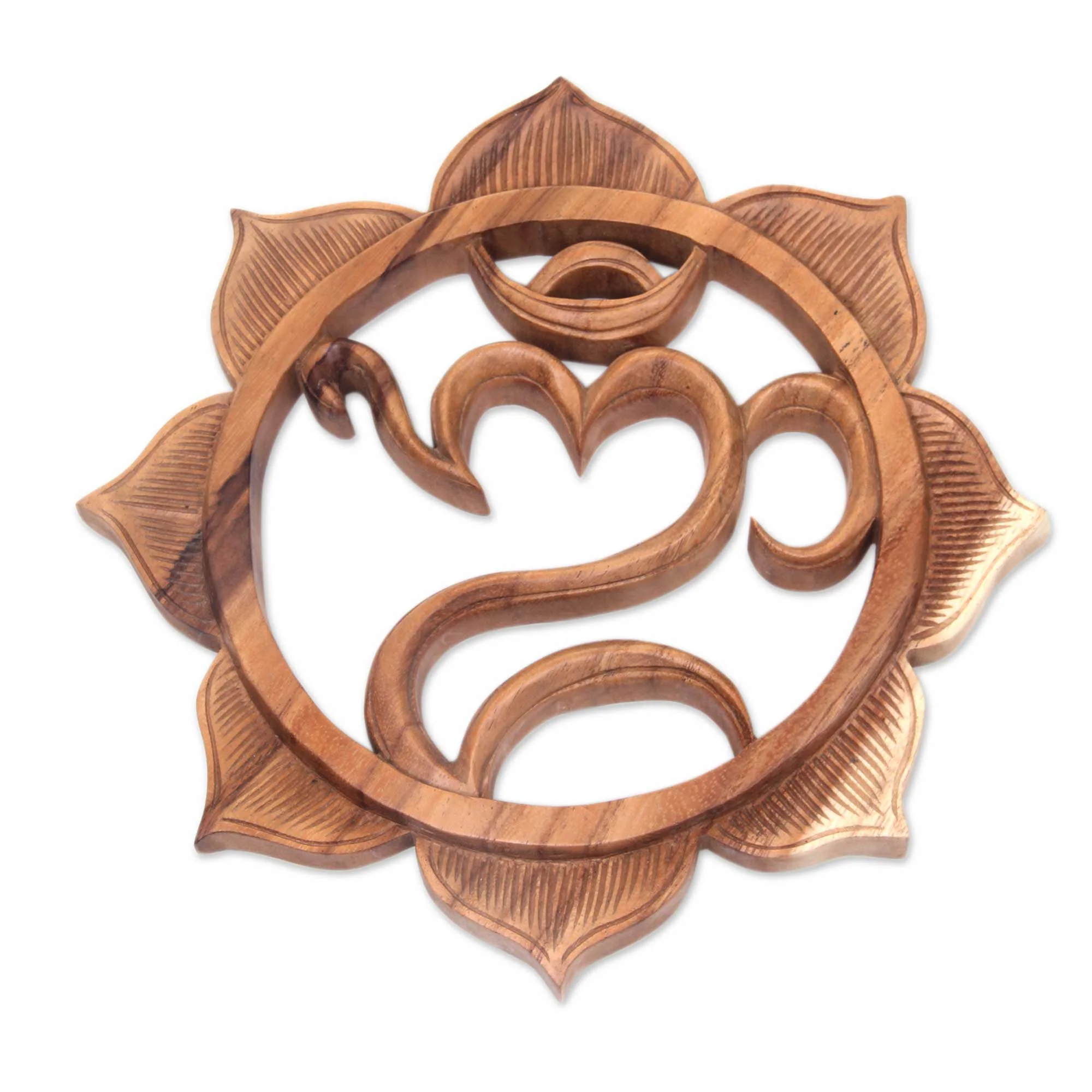 Omkara Wood Om & Lotus Flower Wall Art - Image 2