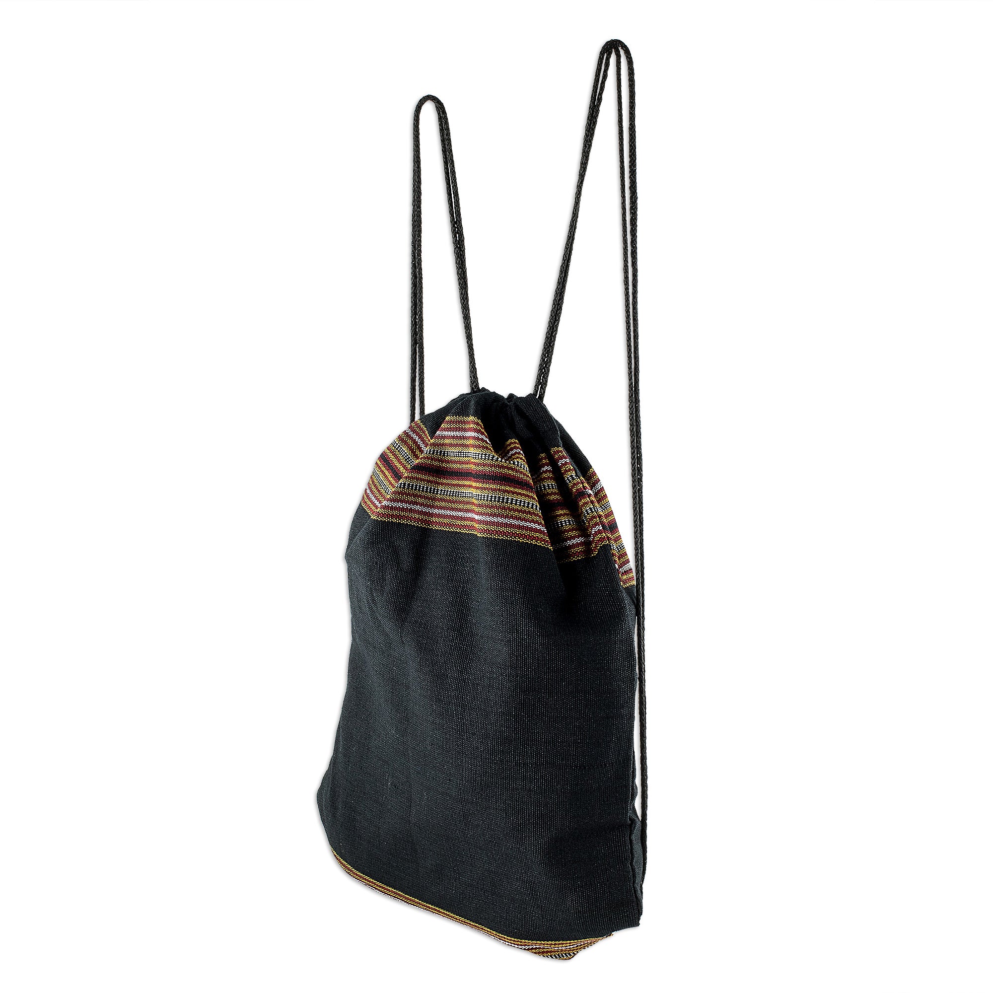 On the Go in Black Lightweight Cotton Backpack in Black from Guatemala - Image 3