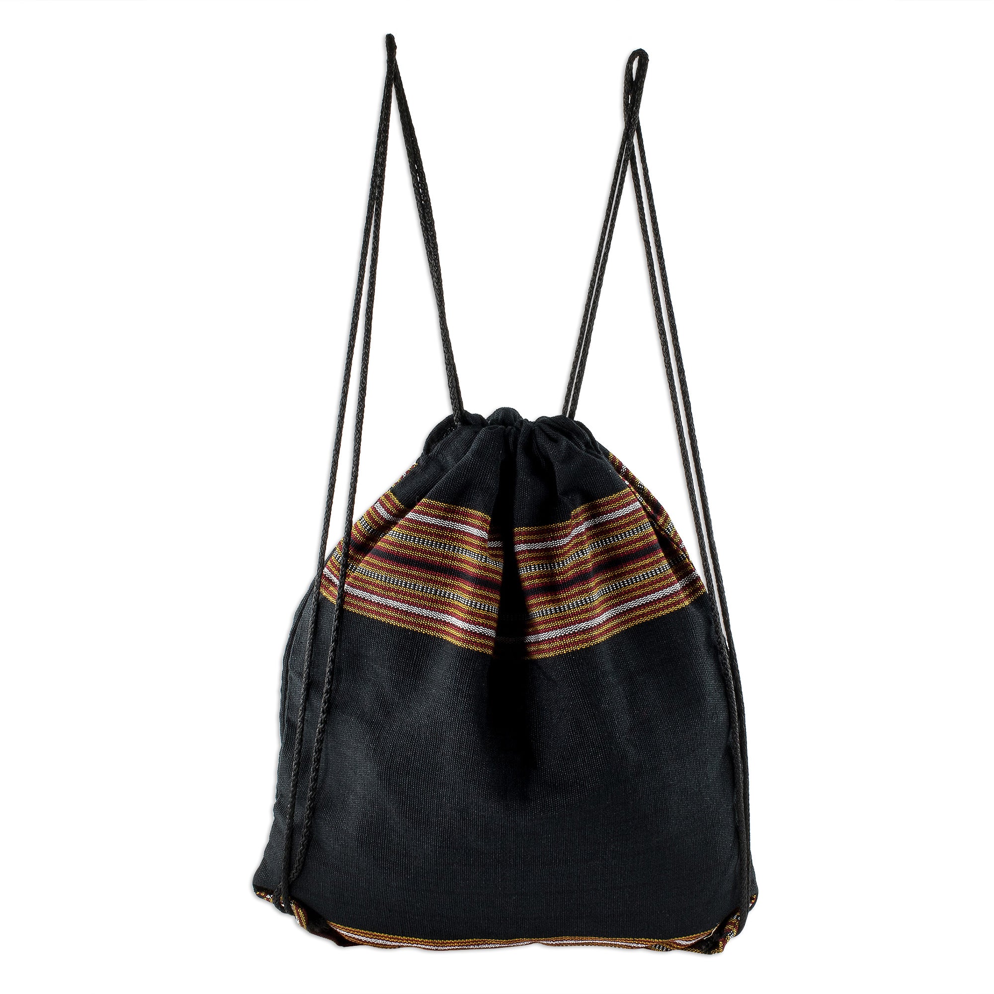 On the Go in Black Lightweight Cotton Backpack in Black from Guatemala - Image 4