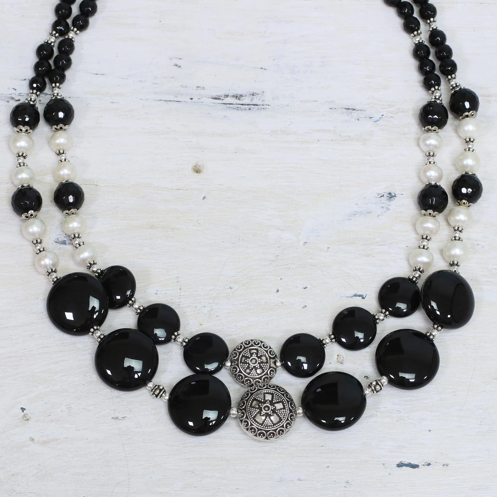 Midnight Dreams Pearl & Sterling Silver Strand Necklace - Image 2